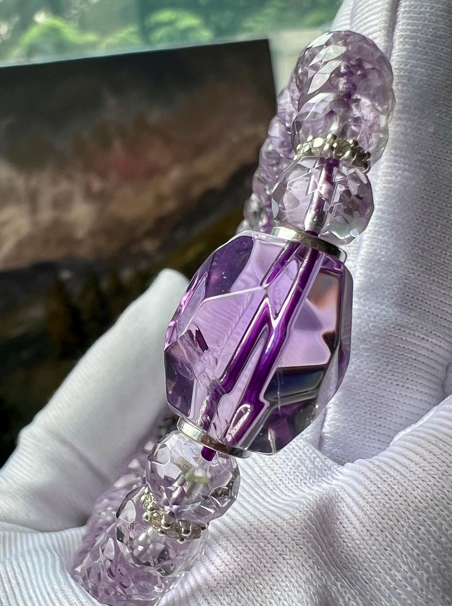Natural amethyst faceted abacus beads/high clarity Bolivia purple amethyst bracelet/with amethyst freeform bead 天然紫水晶刻面算盘珠手串 搭配高净度紫水晶随形