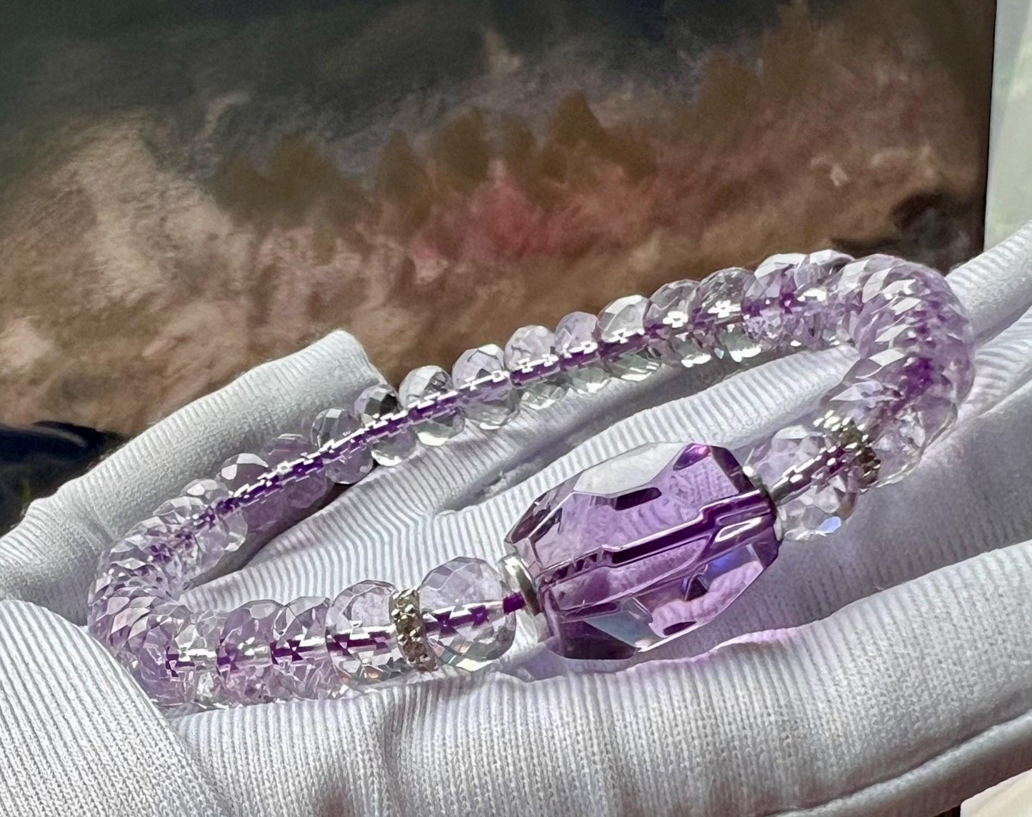Natural amethyst faceted abacus beads/high clarity Bolivia purple amethyst bracelet/with amethyst freeform bead 天然紫水晶刻面算盘珠手串 搭配高净度紫水晶随形