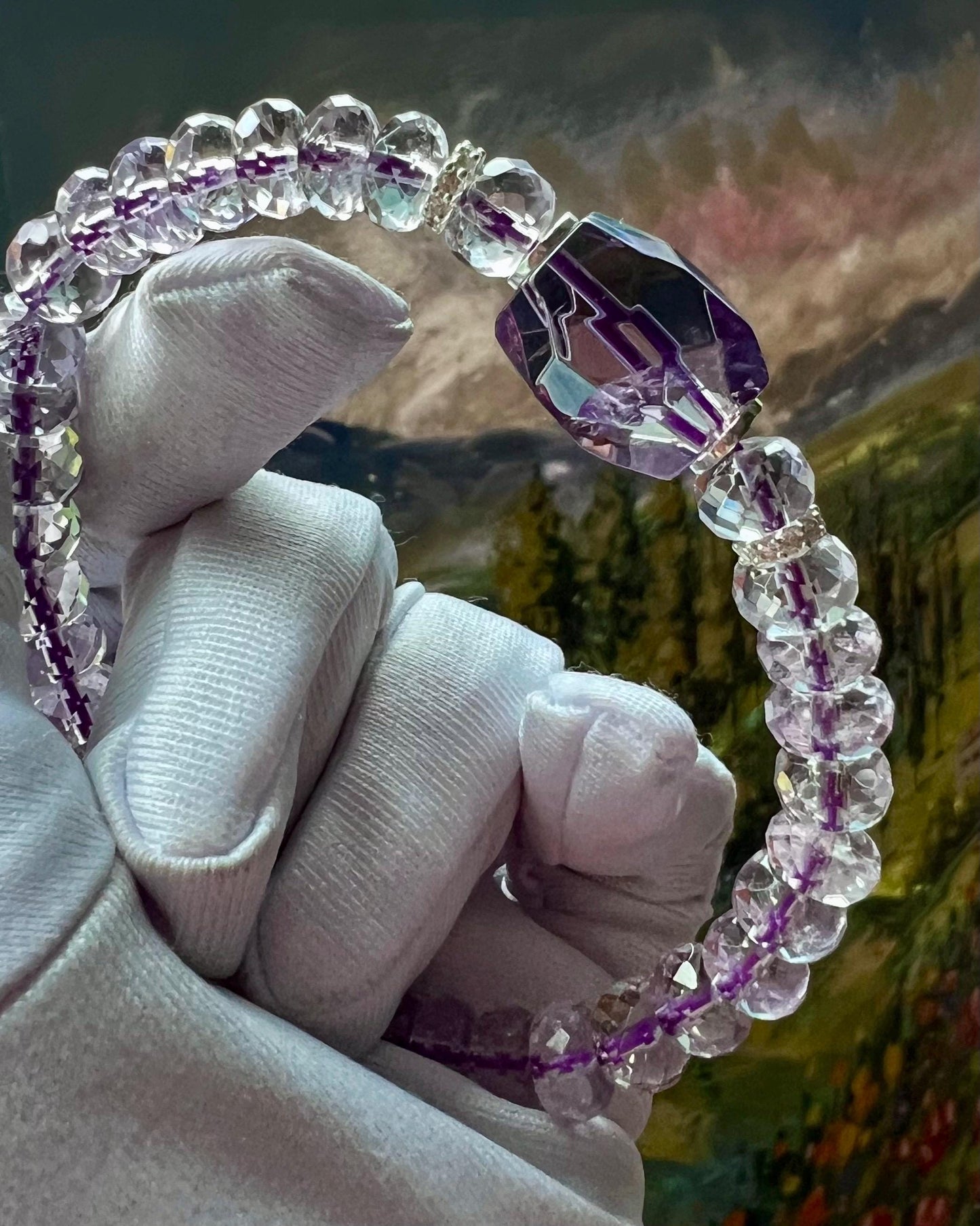 Natural amethyst faceted abacus beads/high clarity Bolivia purple amethyst bracelet/with amethyst freeform bead 天然紫水晶刻面算盘珠手串 搭配高净度紫水晶随形