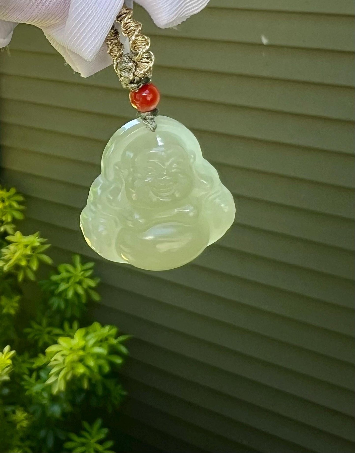 30mm Certified natural jade/greenish Nephrite carved Maitreya Buddha pendant/ necklace 天然软玉 晴水玉佛公吊坠 笑佛 弥勒佛#3176 油糯细润