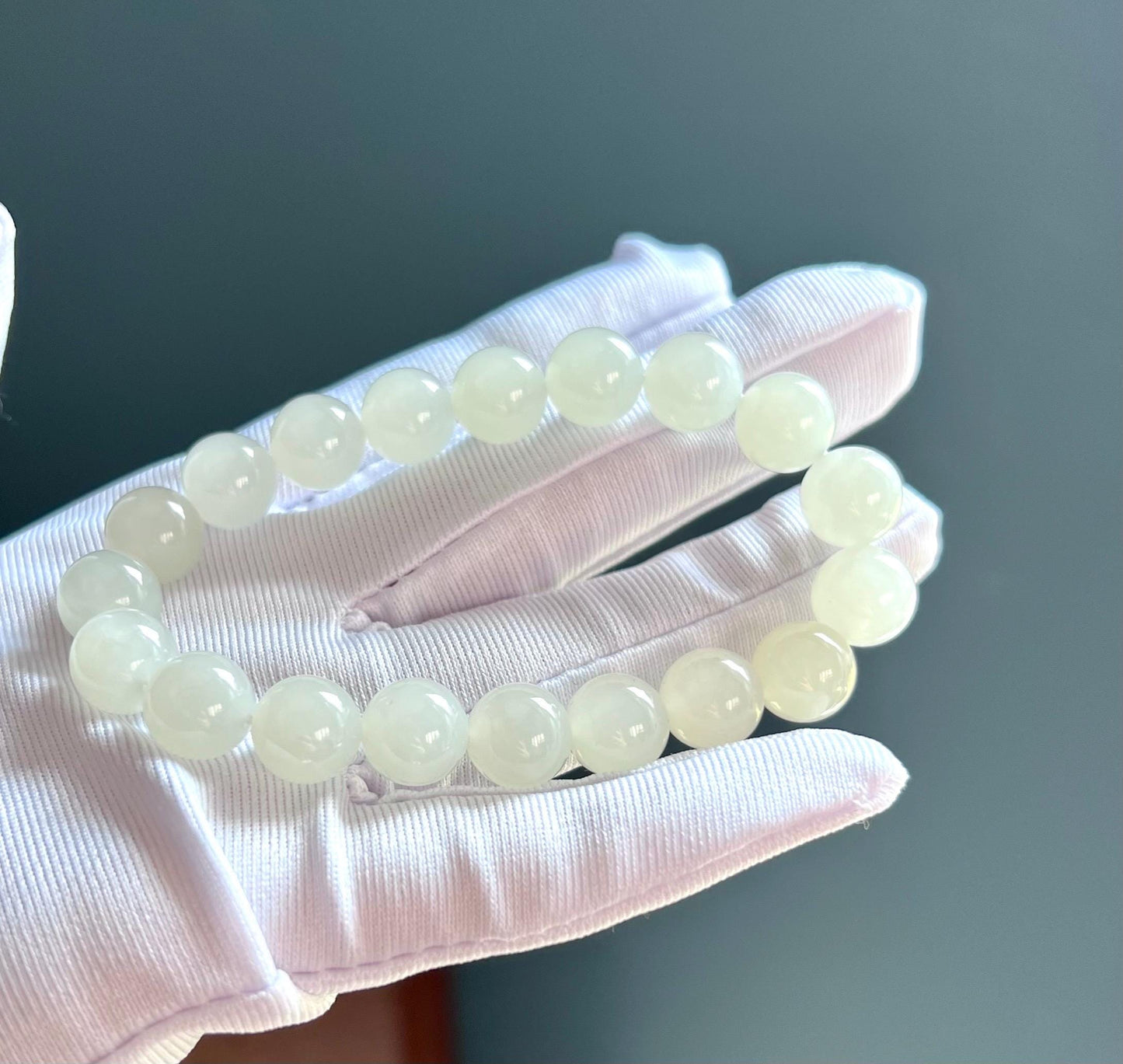 9.8mm Certified natural jade /Qinghai icy white nephrite bracelet 天然青海老矿白玉手串 白月光 冰润细糯#4383