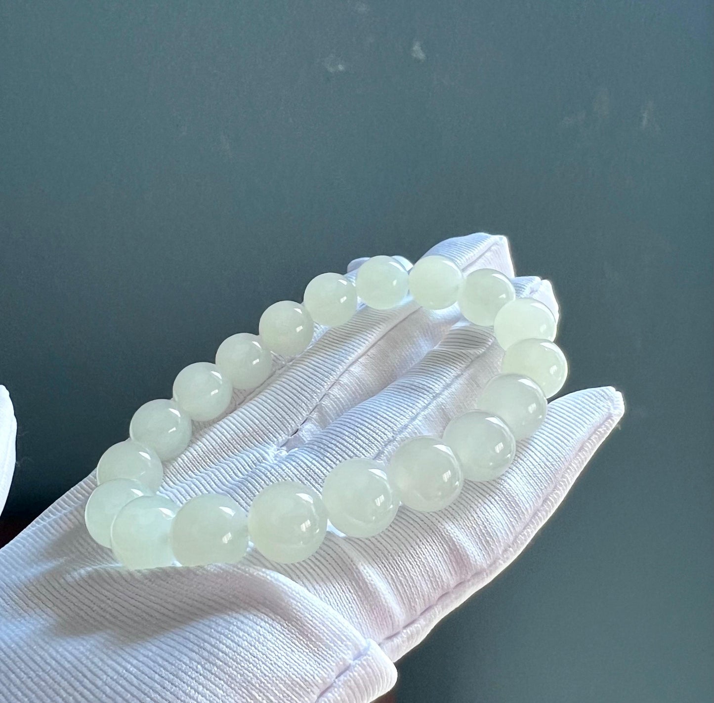 9.8mm Certified natural jade /Qinghai icy white nephrite bracelet 天然青海老矿白玉手串 白月光 冰润细糯#4383