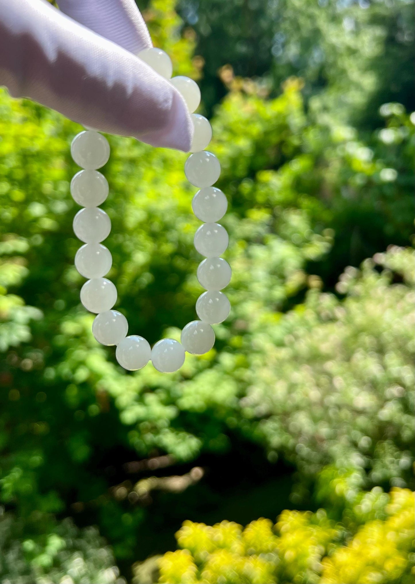 9.8mm Certified natural jade /Qinghai icy white nephrite bracelet 天然青海老矿白玉手串 白月光 冰润细糯#4383