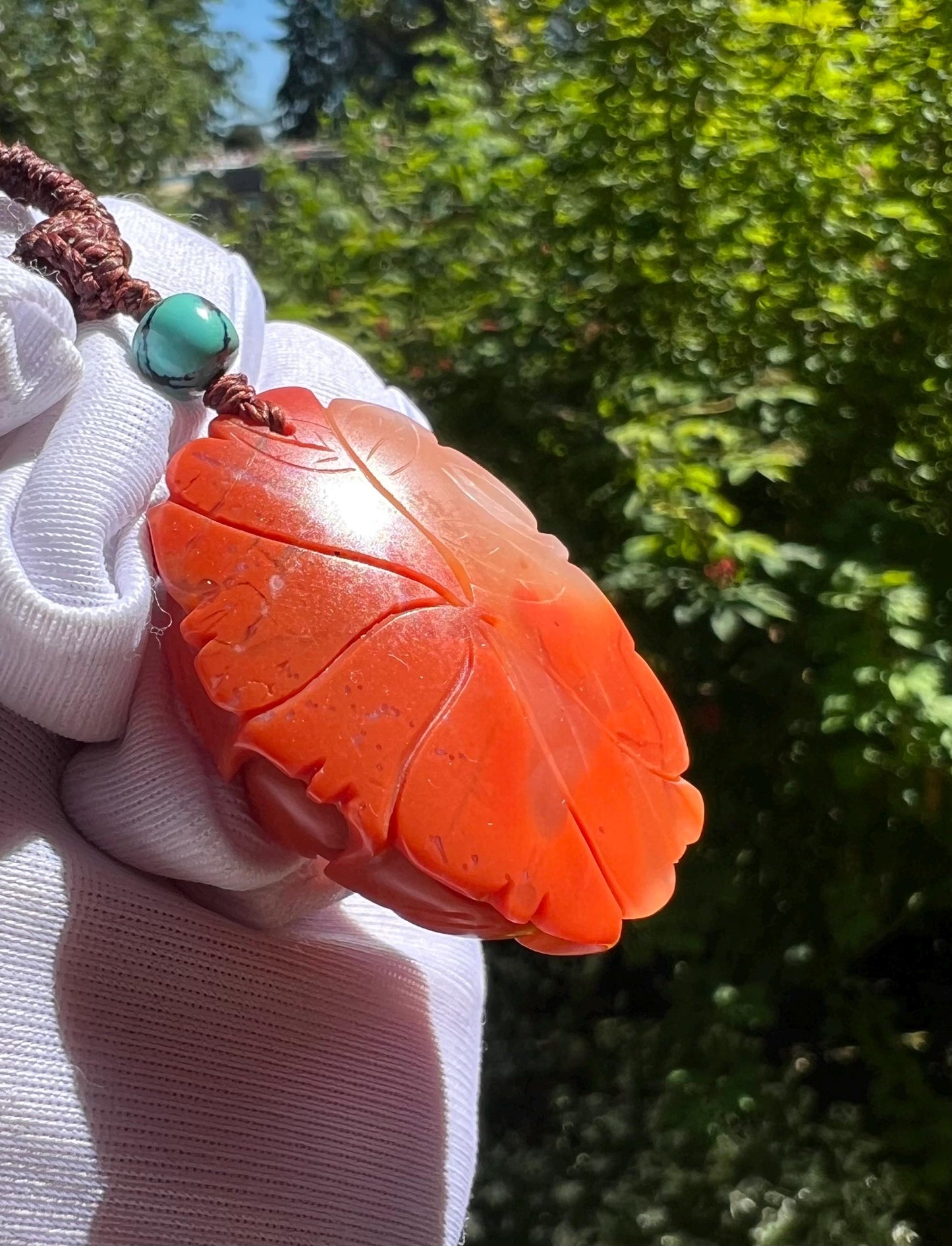 Certified natural Nanhong agate 3D hand carved Peony pendant necklace, Southern Red Agate Pendant天然无优化川料九口南红手工立体雕刻牡丹吊坠 人间富贵花 项链 #9430
