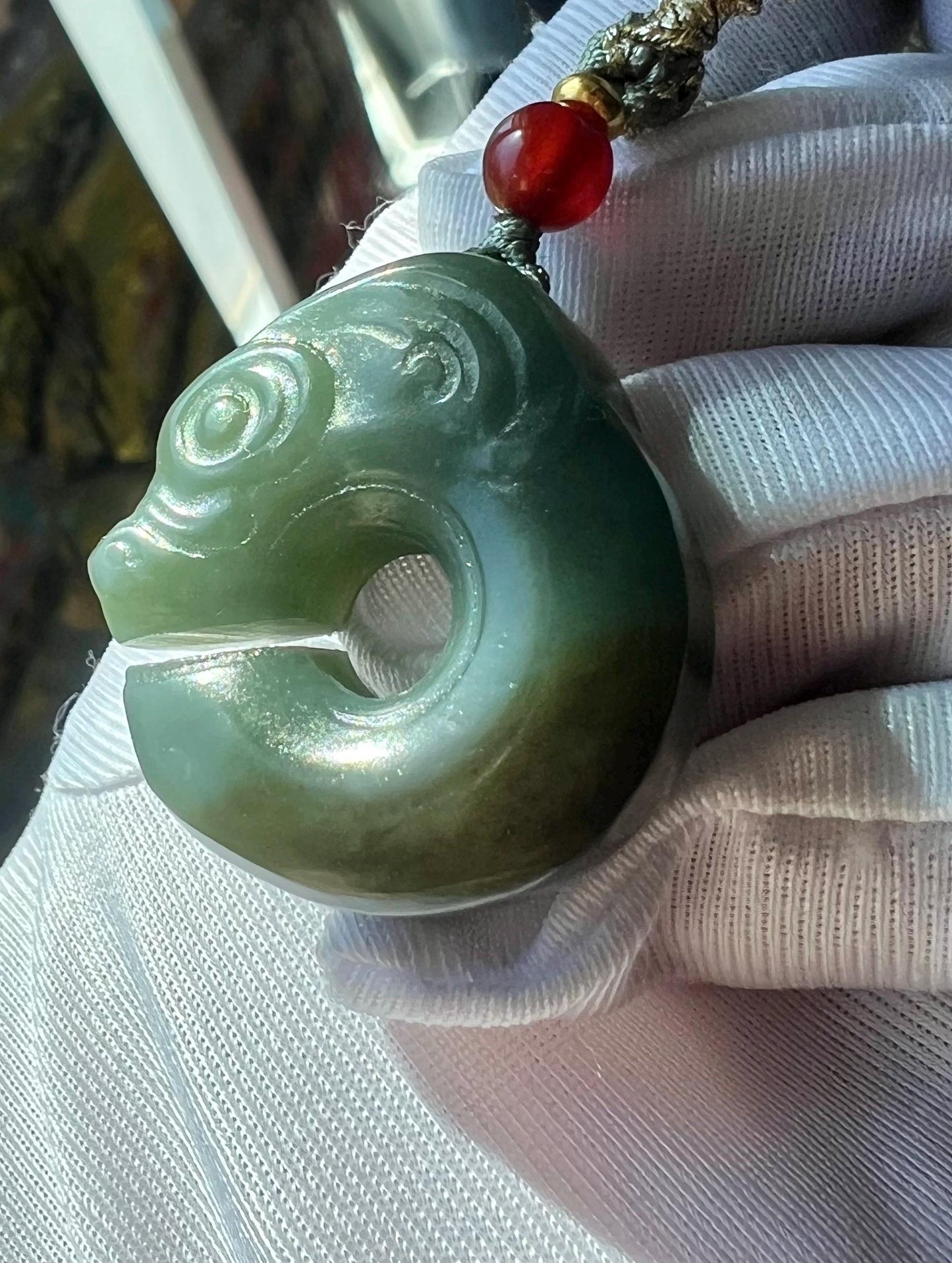 Certified natural jade/blue and brown nephrite C-shaped dragon pendant/nephrite pig dragon pendant 天然 糖青玉猪龙吊坠 C龙 吊坠 #6593