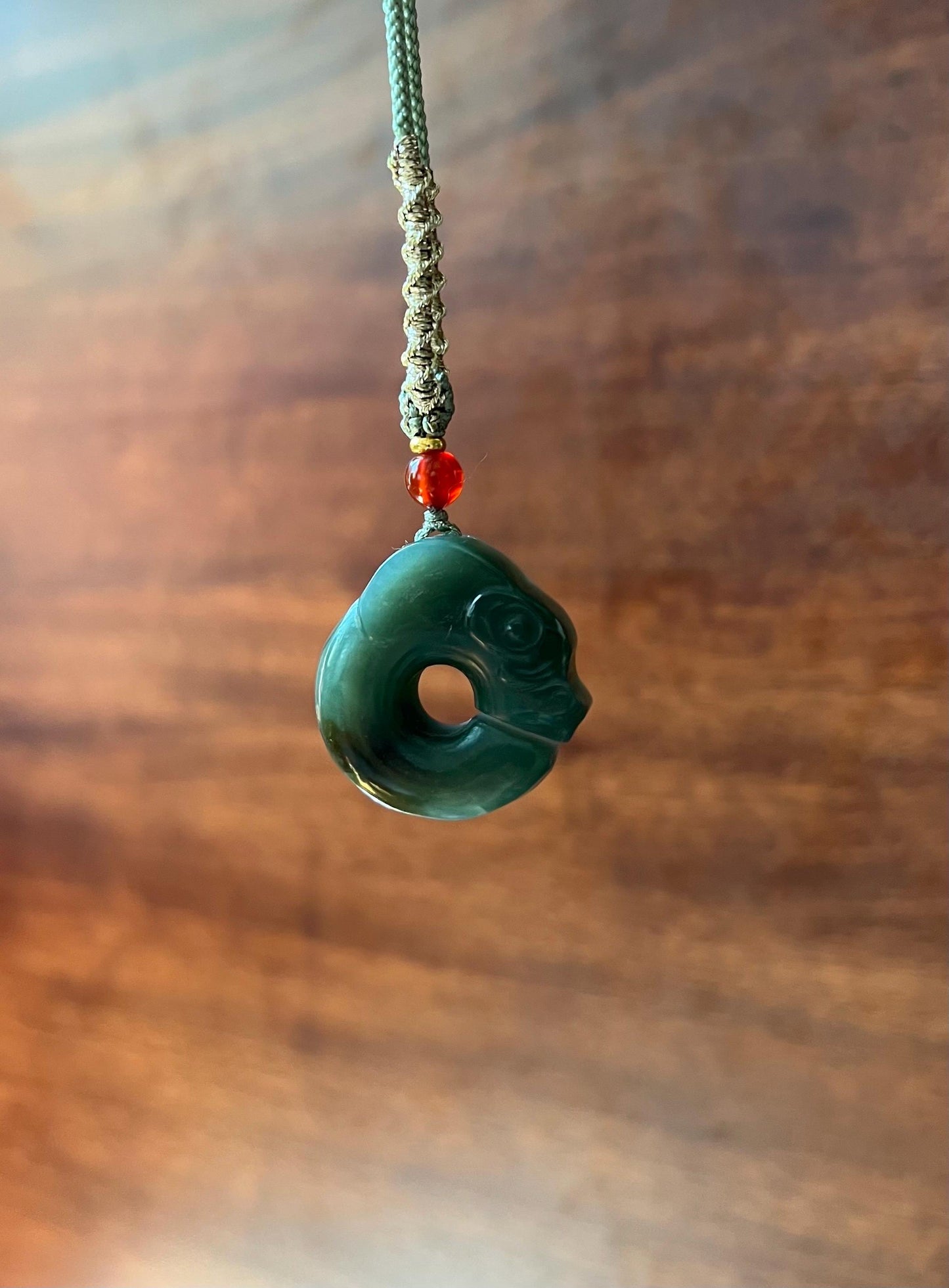 Certified natural jade/blue and brown nephrite C-shaped dragon pendant/nephrite pig dragon pendant 天然 糖青玉猪龙吊坠 C龙 吊坠 #6593