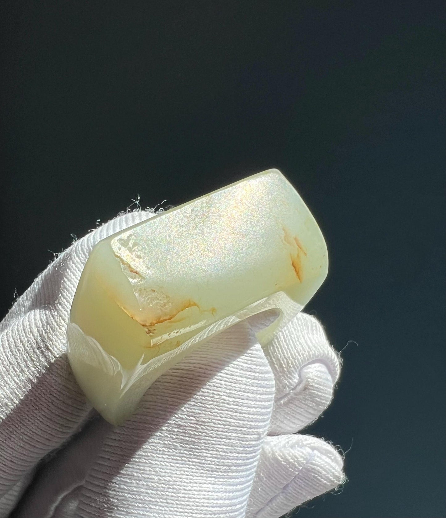 19mm Certified natural jade/Yulong River greenish white Nephrite ring / nephrite band ring 天然软玉 子料青白玉扳指 指环/戒圈 马鞍戒#7394 US size 8.5 原皮毛孔