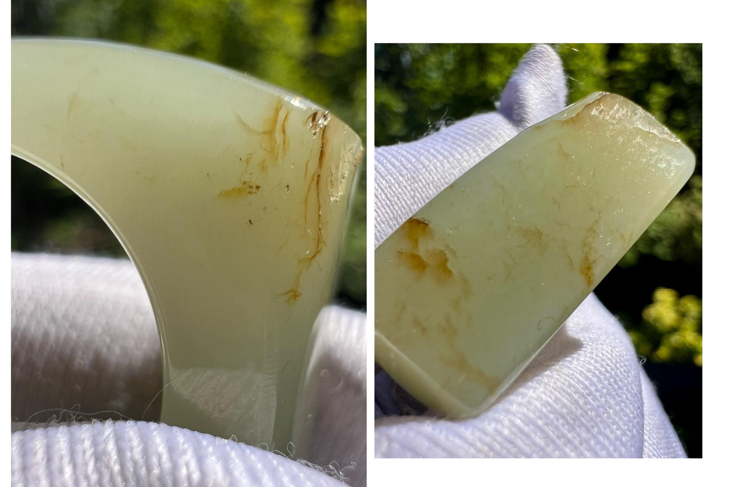 19mm Certified natural jade/Yulong River greenish white Nephrite ring / nephrite band ring 天然软玉 子料青白玉扳指 指环/戒圈 马鞍戒#7394 US size 8.5 原皮毛孔