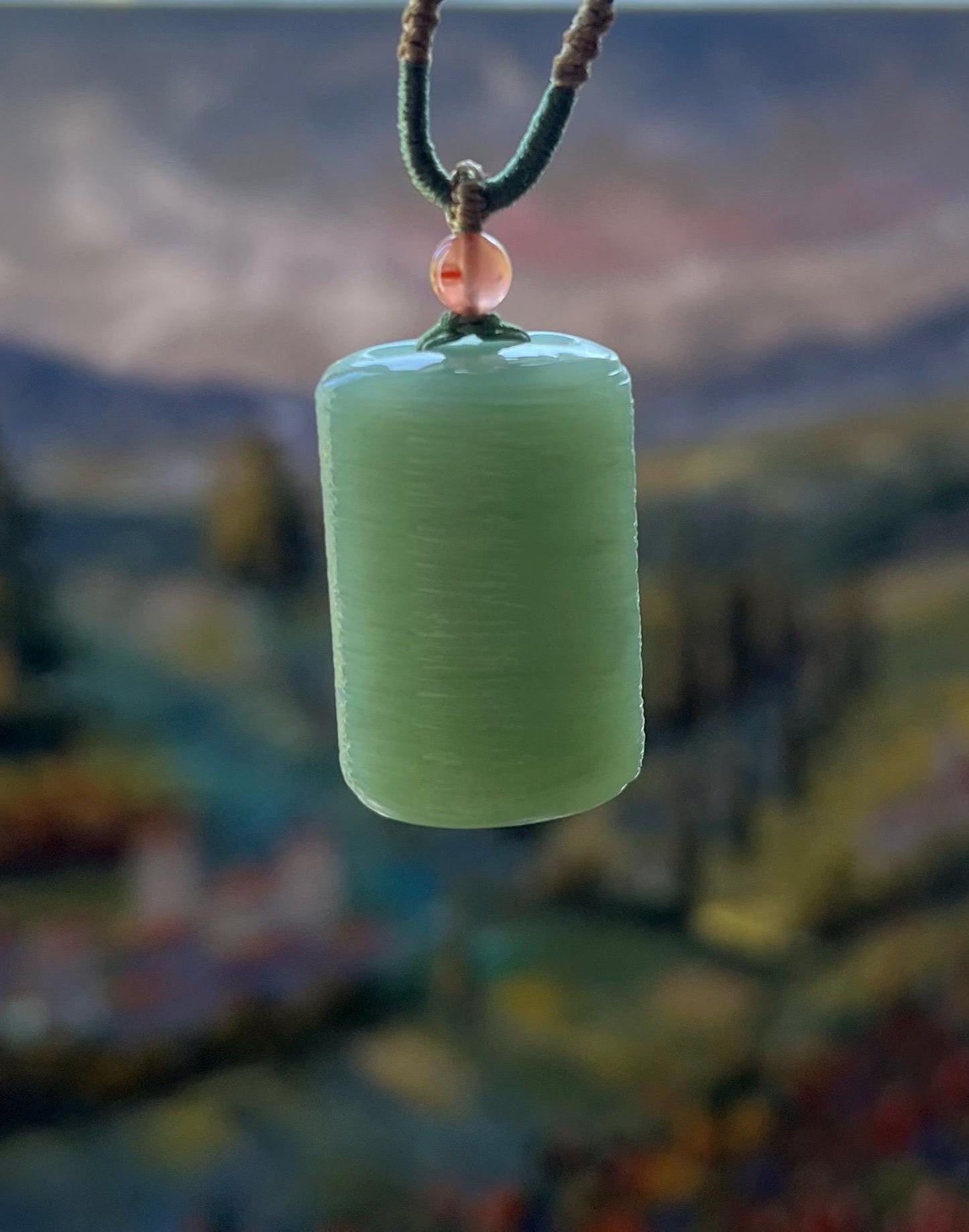 Certified natural nephrite green jade/Siberian bluish green nephrite safety pendant/Water ripples nothing pendant necklace天然软玉 俄料粉青碧玉无事牌#7706 水波纹