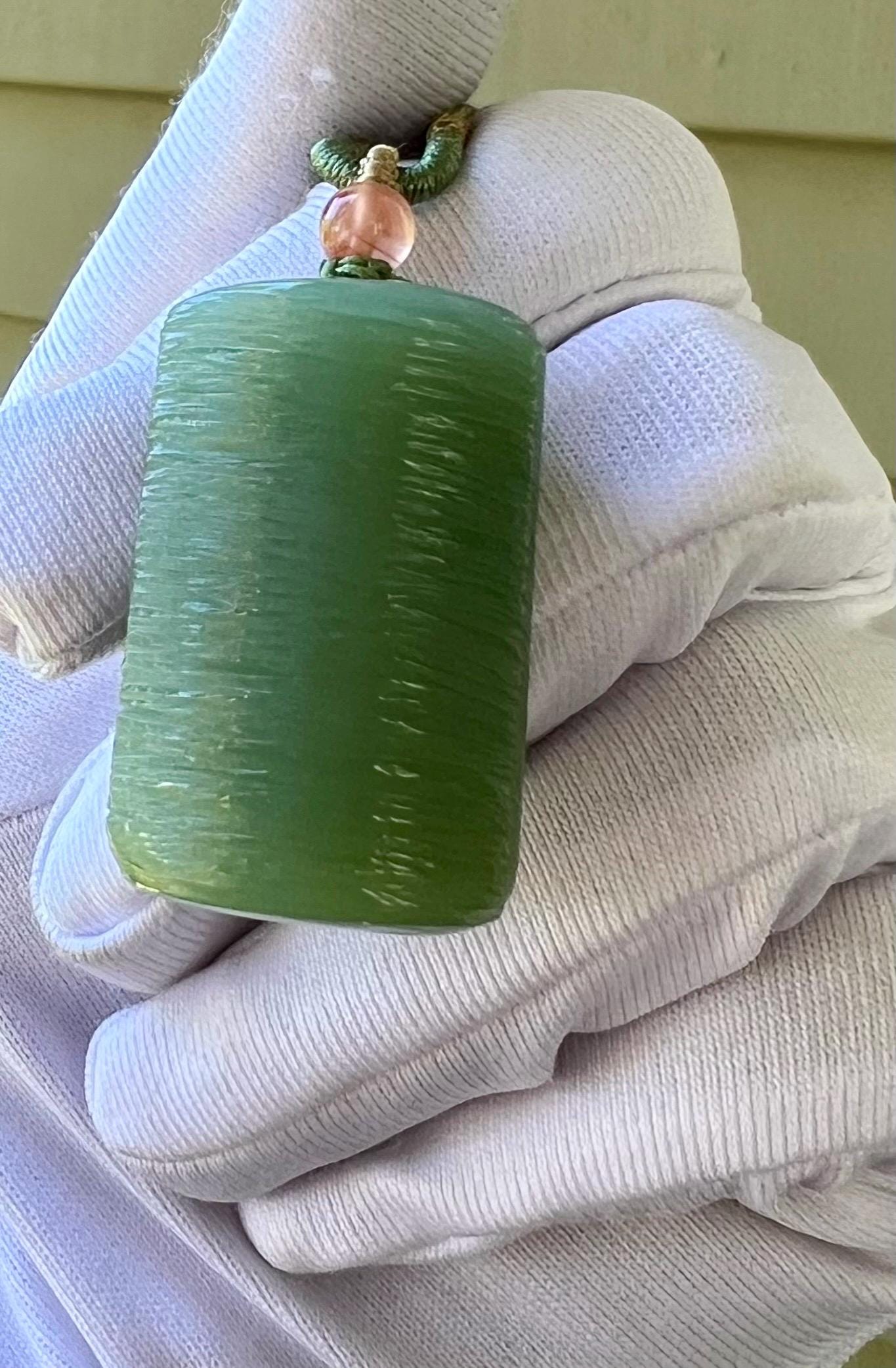 Certified natural nephrite green jade/Siberian bluish green nephrite safety pendant/Water ripples nothing pendant necklace天然软玉 俄料粉青碧玉无事牌#7706 水波纹