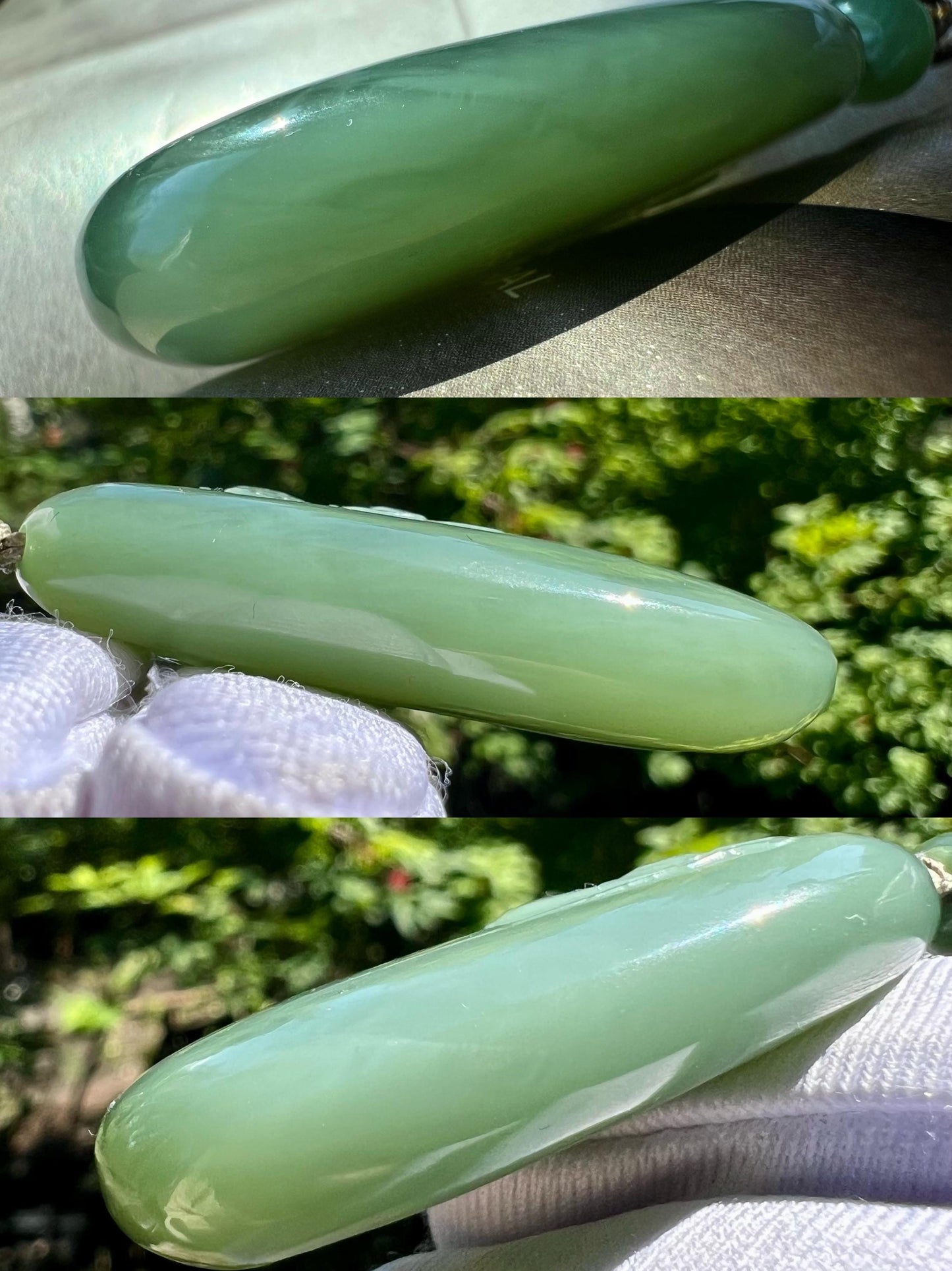 Certified natural nephrite green jade/Siberian green nephrite carved lotus flower pendant/necklace/bluish green 天然软玉 碧玉无事牌 手工雕刻荷花吊坠 肉底粉青起莹光#5098