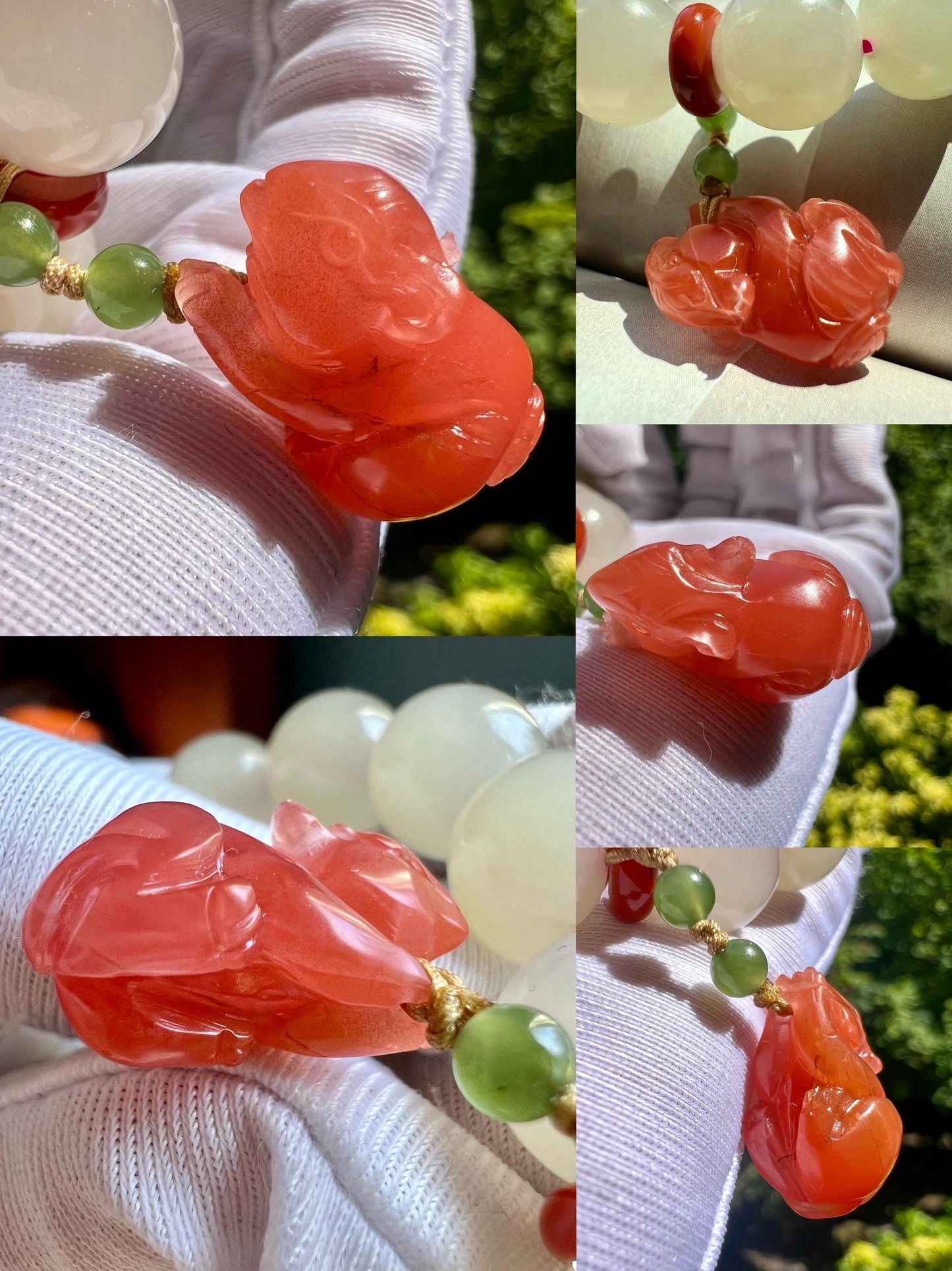12mm Certified natural jade/Qinghai lotus root pink nephrite bracelet/Baoshan Nanhong mouse charm 天然精品软玉 藕粉手串 冰糯果冻料 胶感足起莹光 #3078 肉粉色 搭配保山南红鼠来宝挂件
