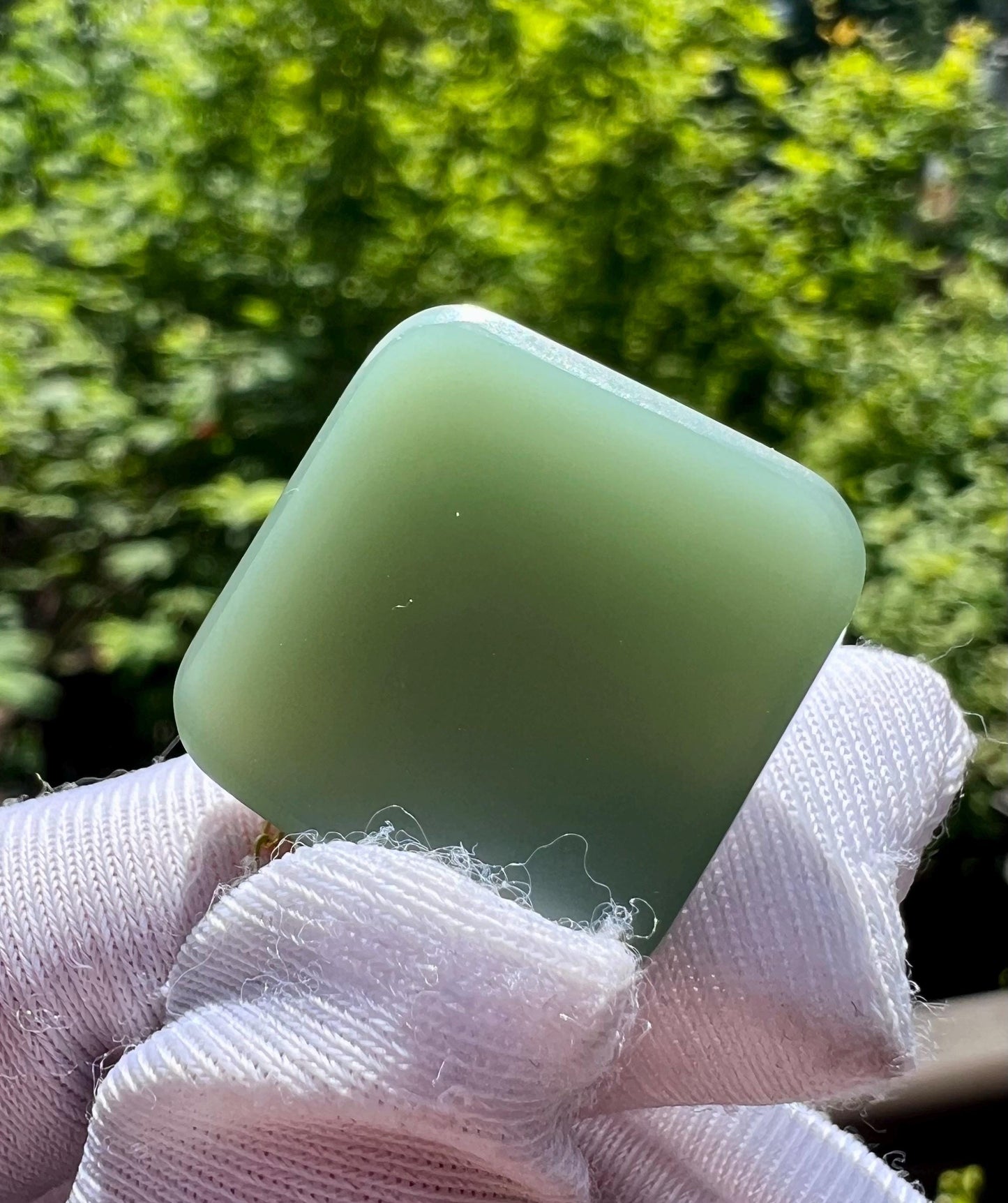 Certified natural nephrite green jade/bluish green nephrite safety pendant/nothing pendant necklace/gold 18k天然软玉 碧玉粉青无事牌 18k金扣头#7424 特细无结构