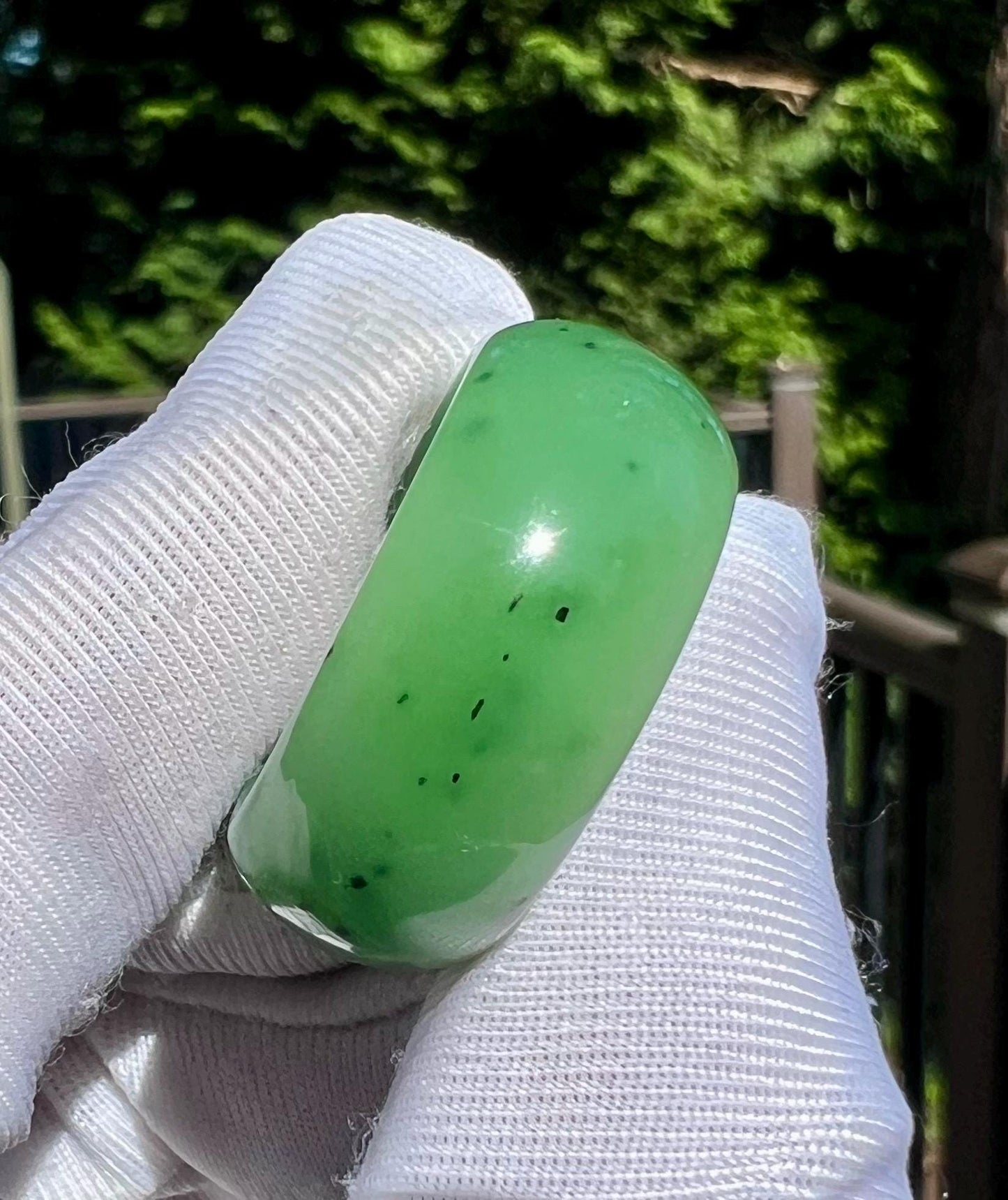 19.7mm Certified natural nephrite green jade/ green Nephrite ring/Thumb band ring/天然 碧玉 指环 戒指 果阳绿扳指 宽轮胎戒圈#8983 US size 9 1/4