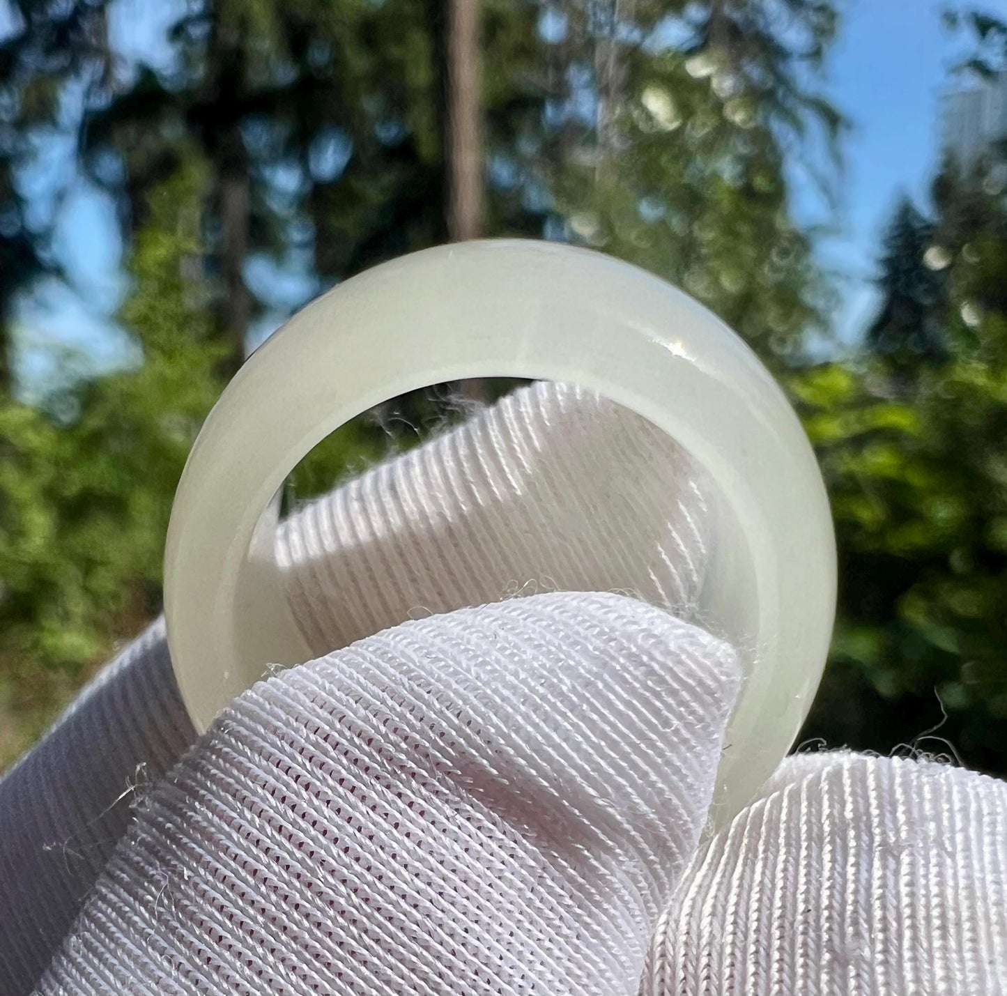 17mm Certified natural jade/ Siberian white nephrite ring/nephrite band ring 天然俄料白玉戒指 指环 细糯润 戒圈 扳指#4647 轮胎圈 US size 6