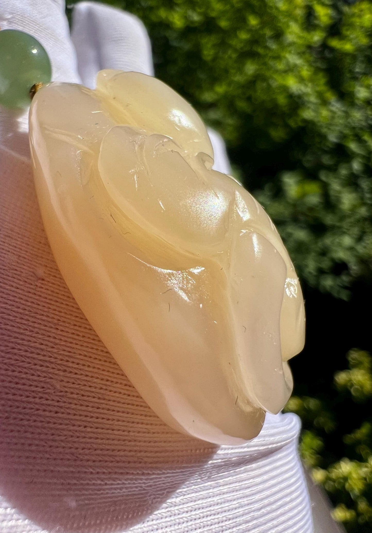Certified natural jade/lotus pink nephrite pendant necklace/ hand Carved beetle and flower bud pendant /天然软玉 藕粉色 雕刻甲虫和花苞吊坠/项链#1136