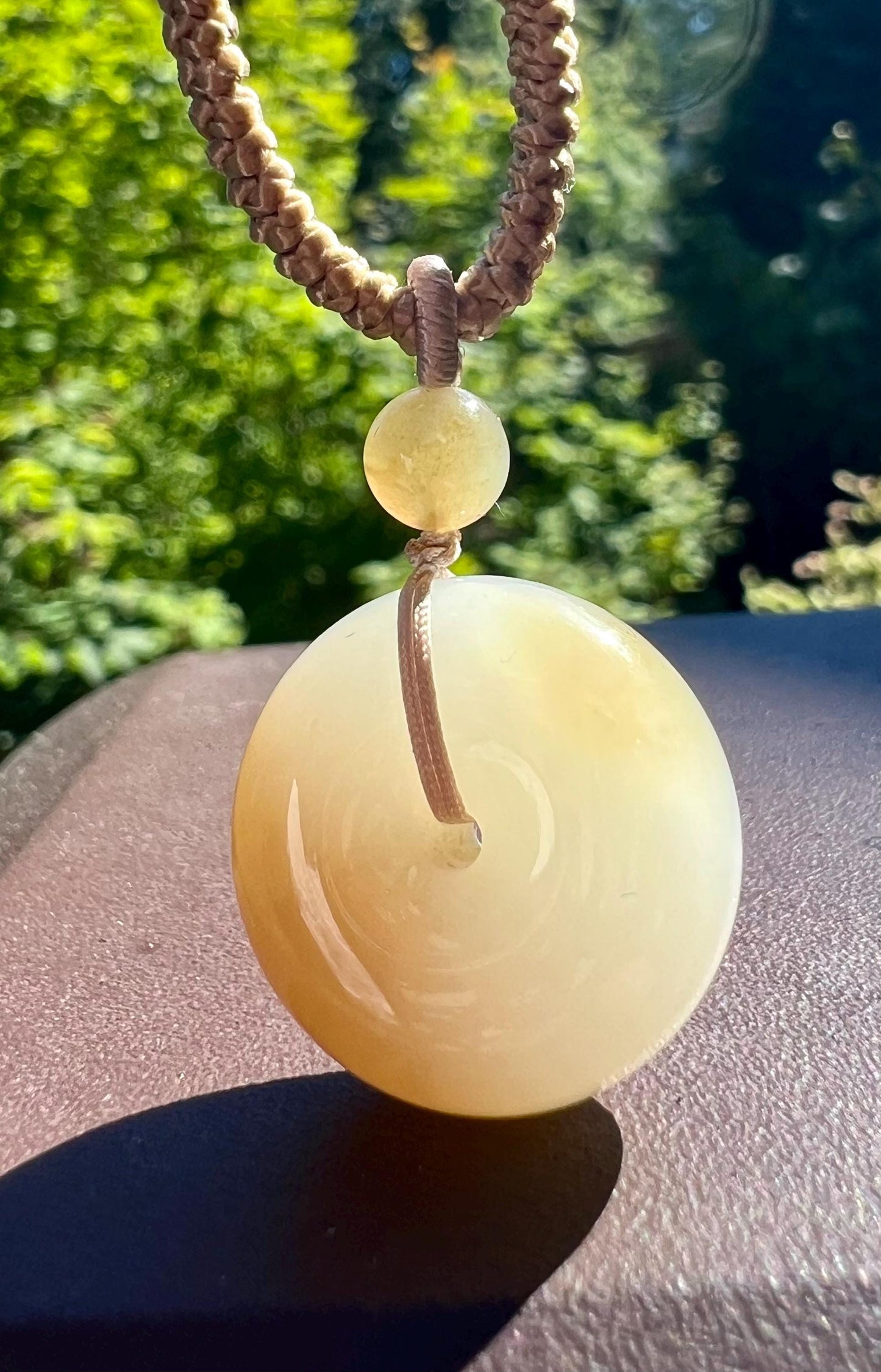 Certified natural jade/ Siberian brown White Nephrite donut pendant/circle safety pendant 天然软玉 糖白玉 平安扣 吊坠 项链 #1600 奶糖 黄金糖