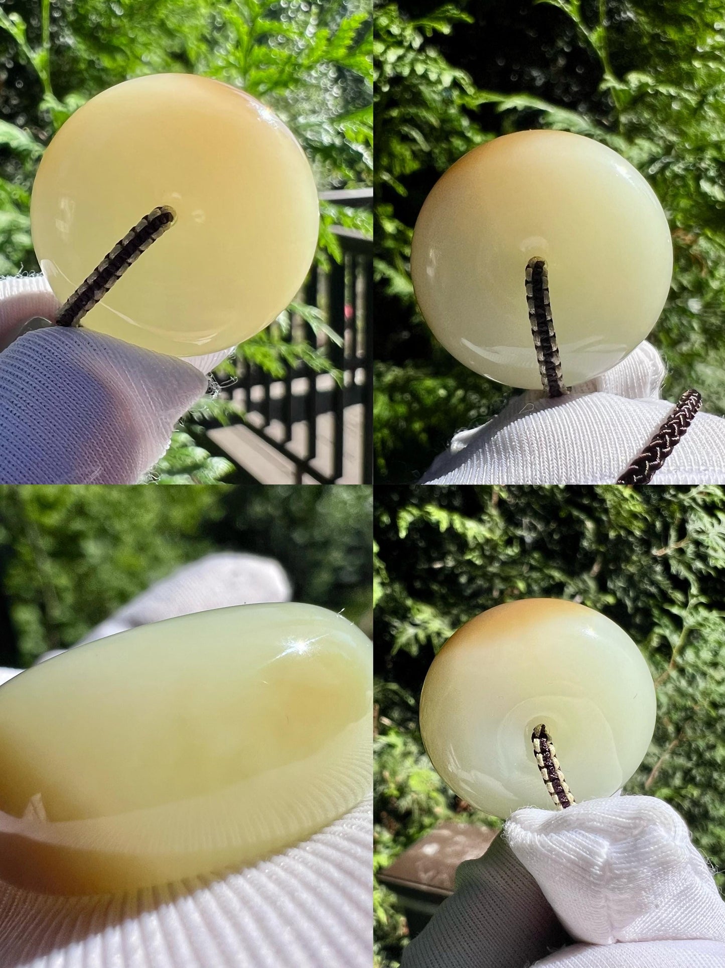 Certified natural jade/Qiemo brown White Nephrite donut pendant/circle safety pendant/red golden brown 天然精品软玉 糖白玉 平安扣 吊坠 项链 #1396 天地糖 高油糯