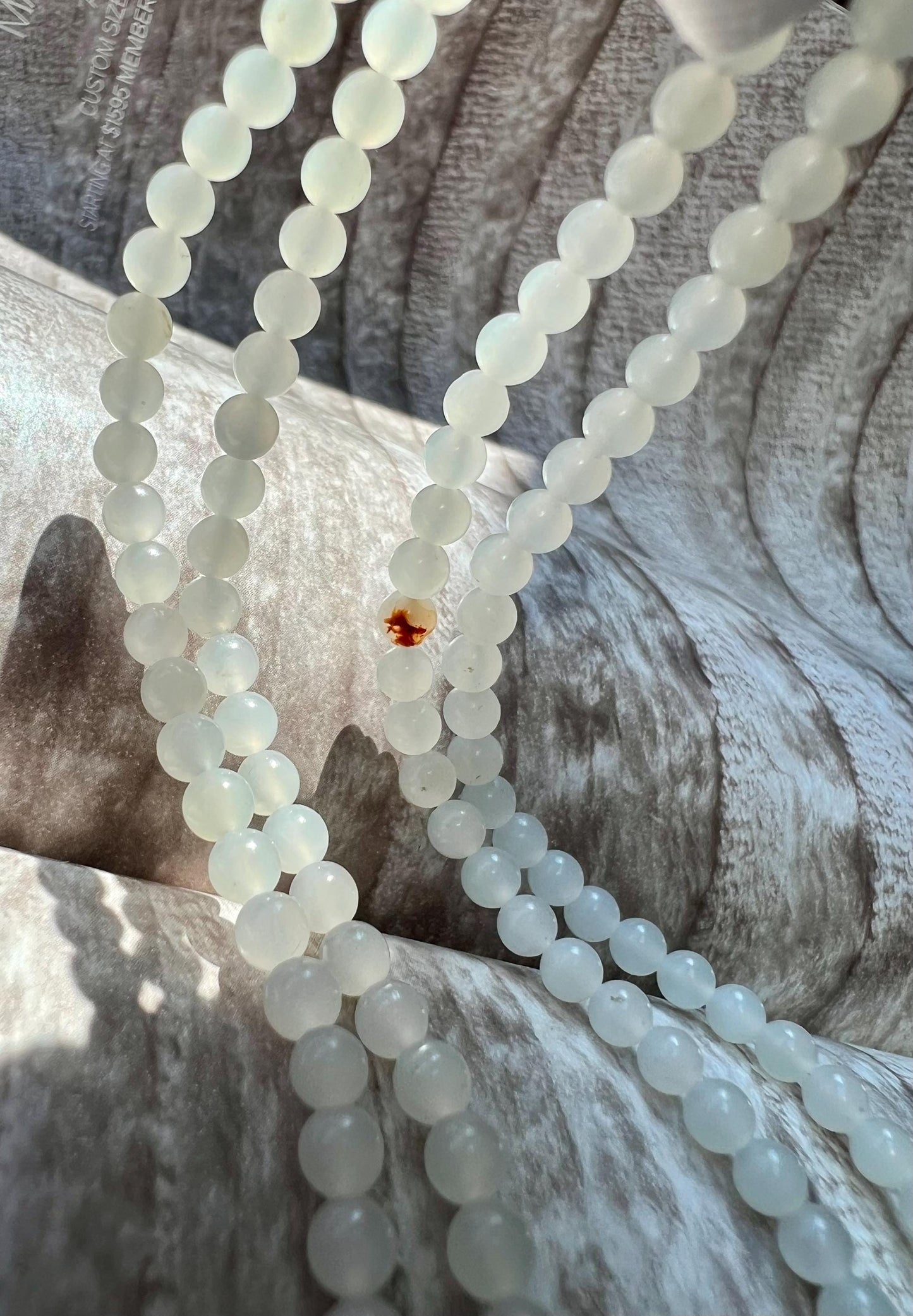 4.2mm Certified natural jade/white nephrite beads necklace/river nephrite天然精品 玉龙河料白玉 项链 万能链 #1388 带天然原皮 油润细白