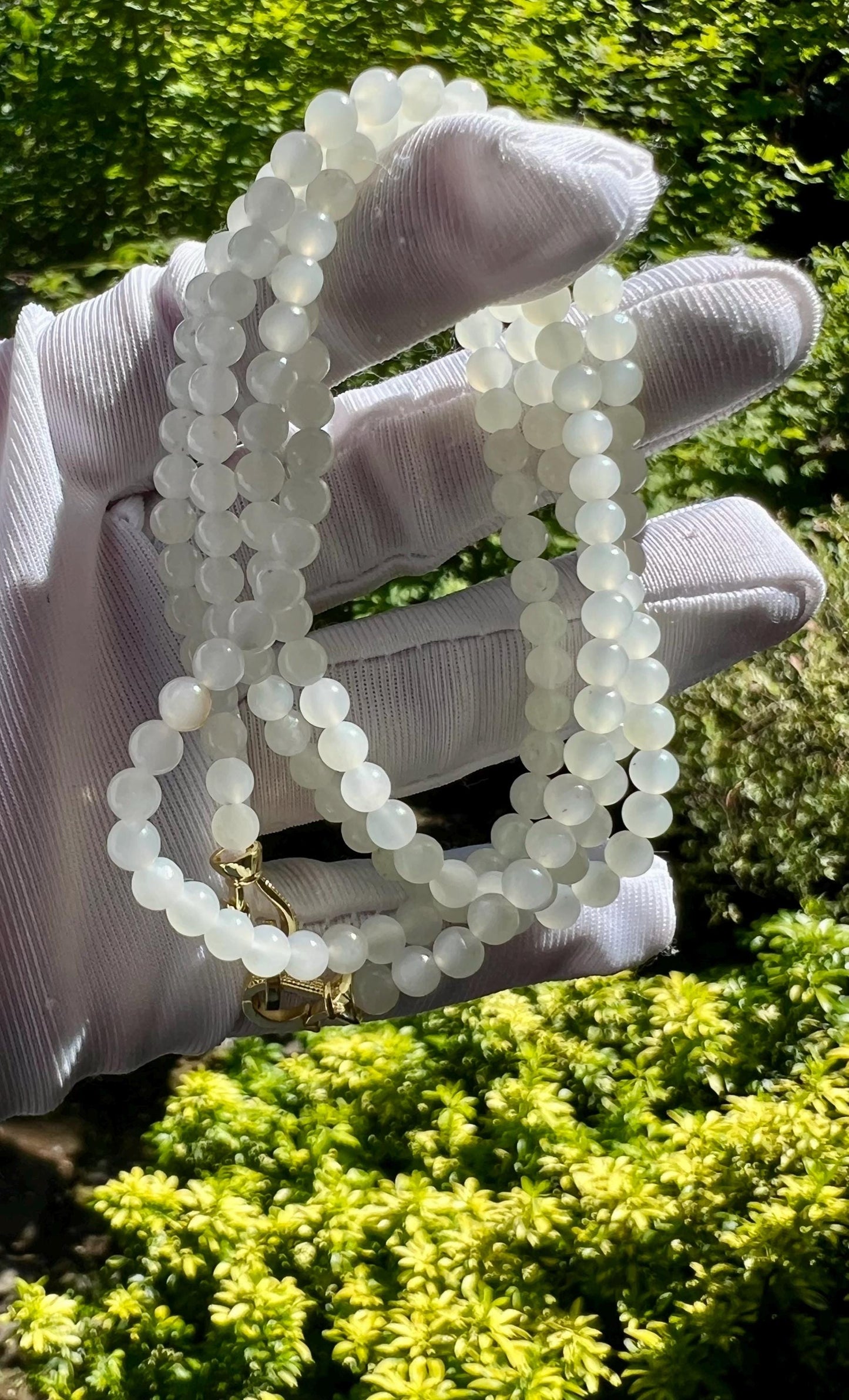 4.2mm Certified natural jade/white nephrite beads necklace/river nephrite天然精品 玉龙河料白玉 项链 万能链 #1388 带天然原皮 油润细白