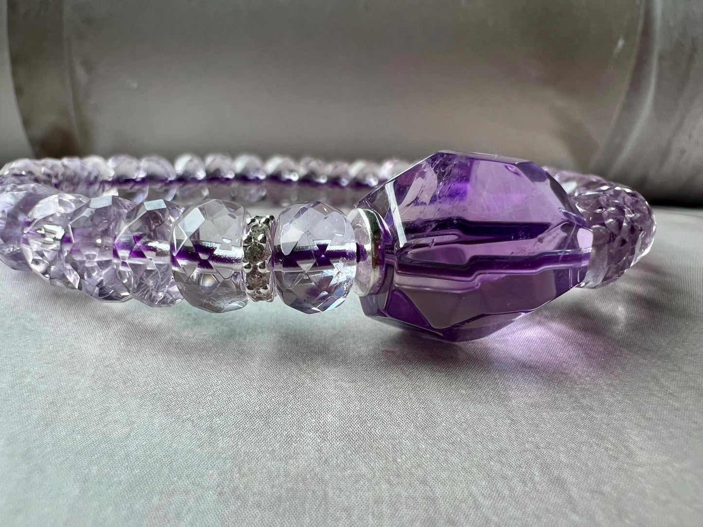Natural amethyst faceted abacus beads/high clarity Bolivia purple amethyst bracelet/with amethyst freeform bead 天然紫水晶刻面算盘珠手串 搭配高净度紫水晶随形
