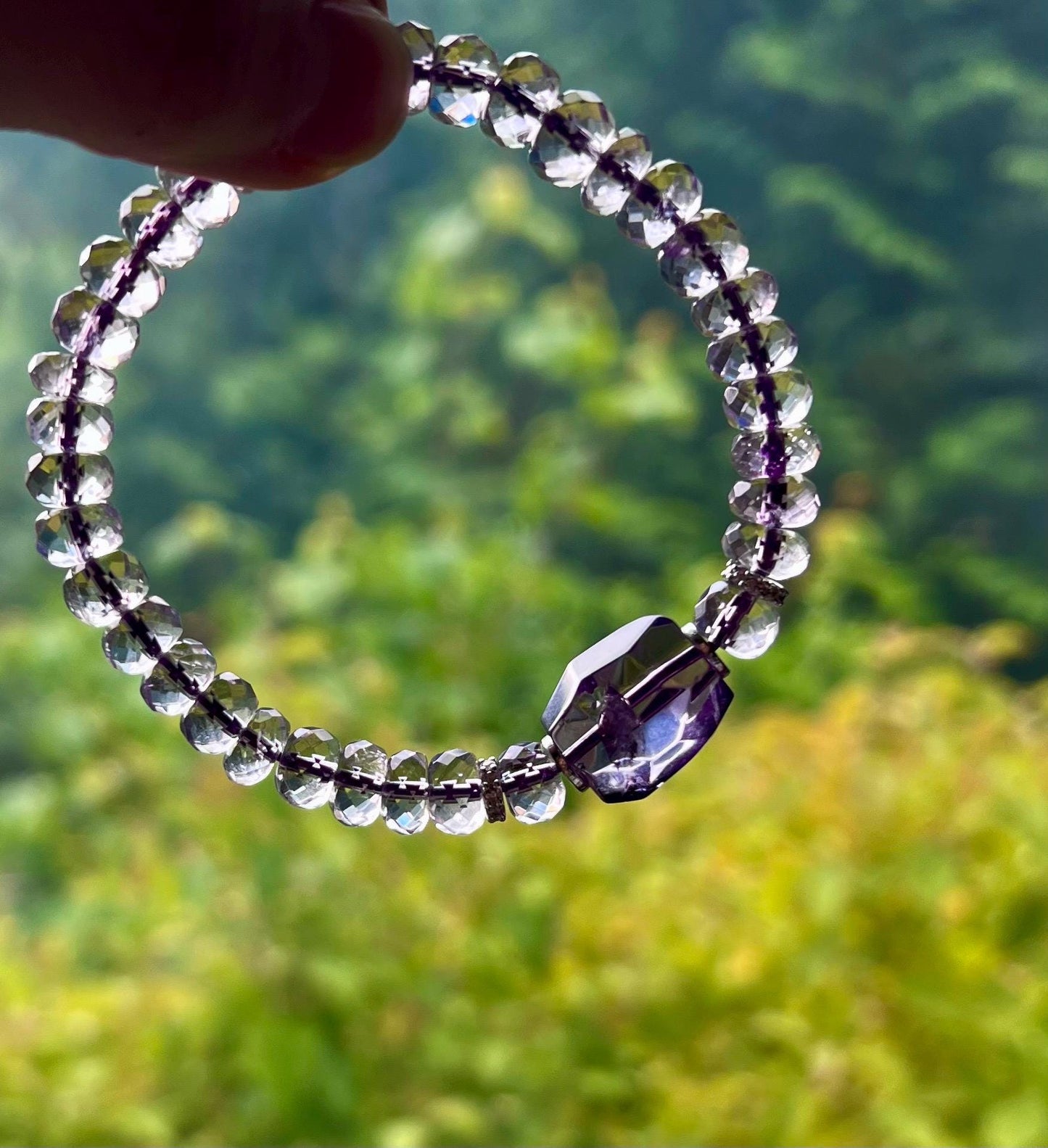 Natural amethyst faceted abacus beads/high clarity Bolivia purple amethyst bracelet/with amethyst freeform bead 天然紫水晶刻面算盘珠手串 搭配高净度紫水晶随形