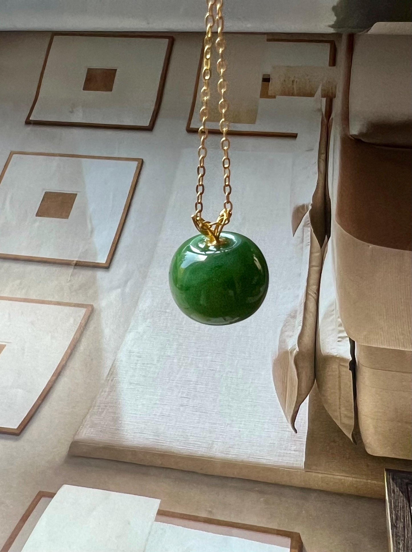 Certified natural nephrite green jade/Siberian rich green Nephrite apple pendant/lucky bead pendant/gold 18k天然软玉 碧玉苹果吊坠 高色粉绿 粉阳绿转运珠#2270 起莹光
