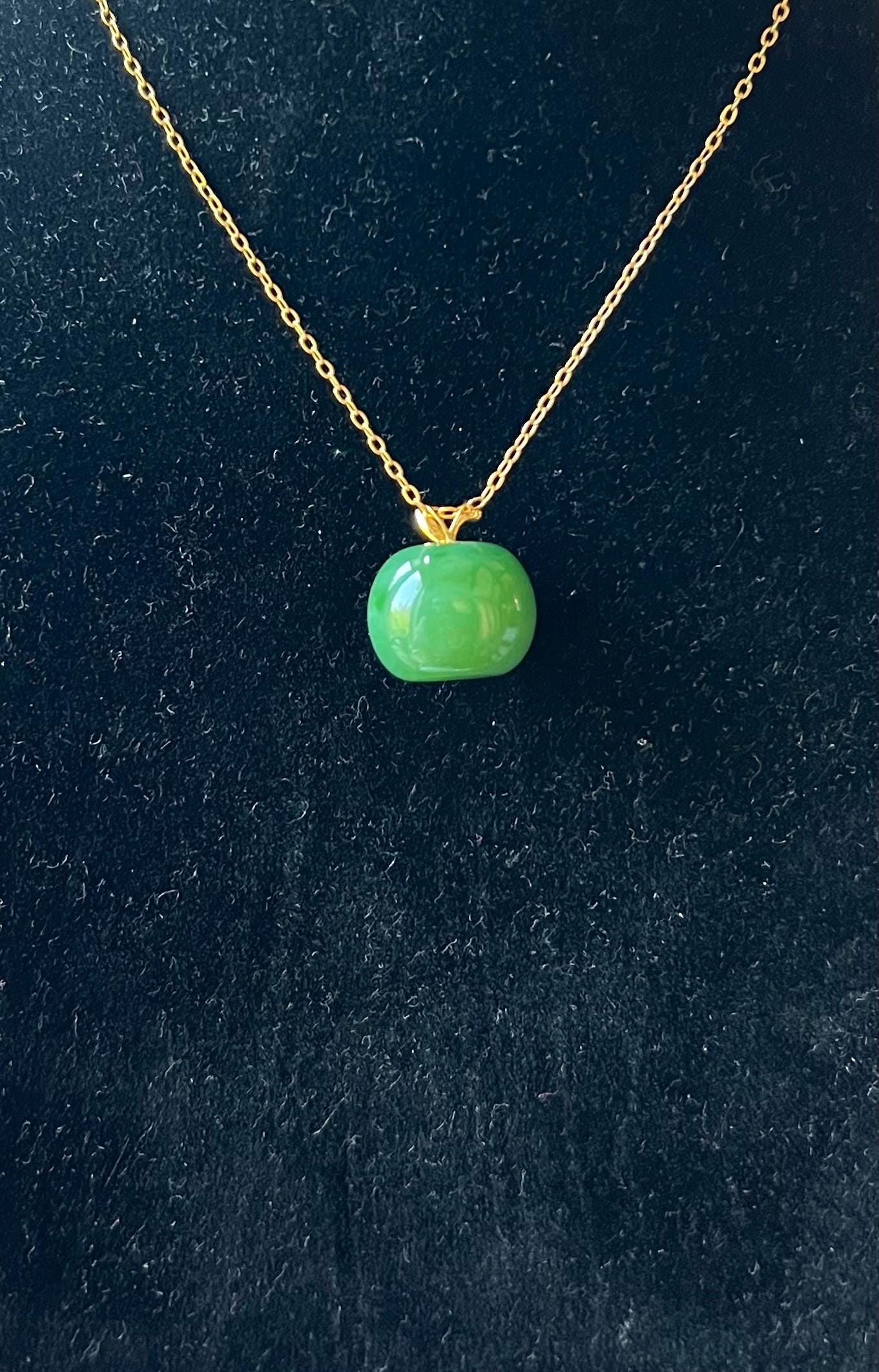 Certified natural nephrite green jade/Siberian rich green Nephrite apple pendant/lucky bead pendant/gold 18k天然软玉 碧玉苹果吊坠 高色粉绿 粉阳绿转运珠#2270 起莹光