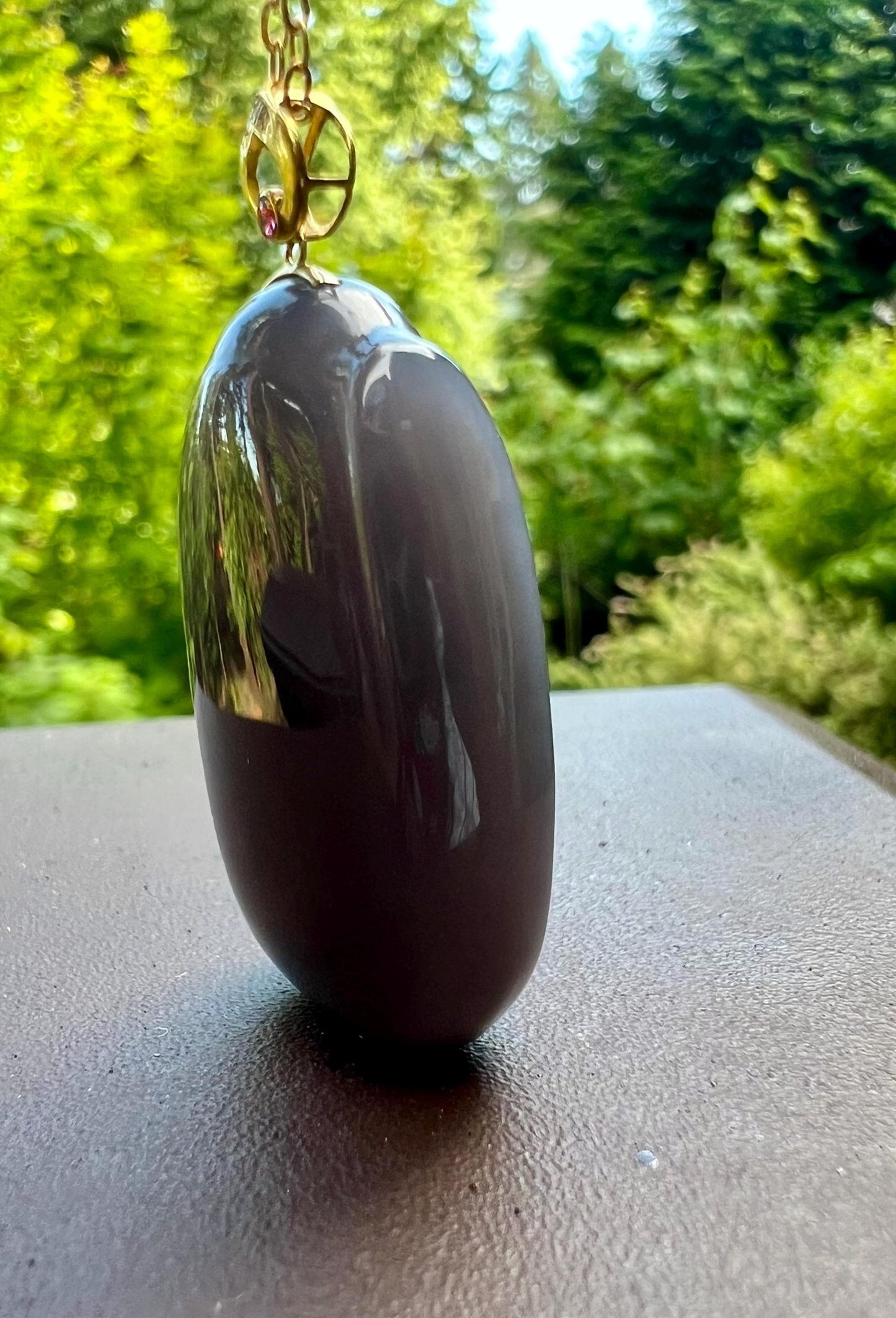 Certified natural jade/purple nephrite nothing pendant necklace/violet purple safety pendant/gold 18k /天然精品软玉 烟紫无事牌 紫罗兰色#7414 面包牌 胖墩墩