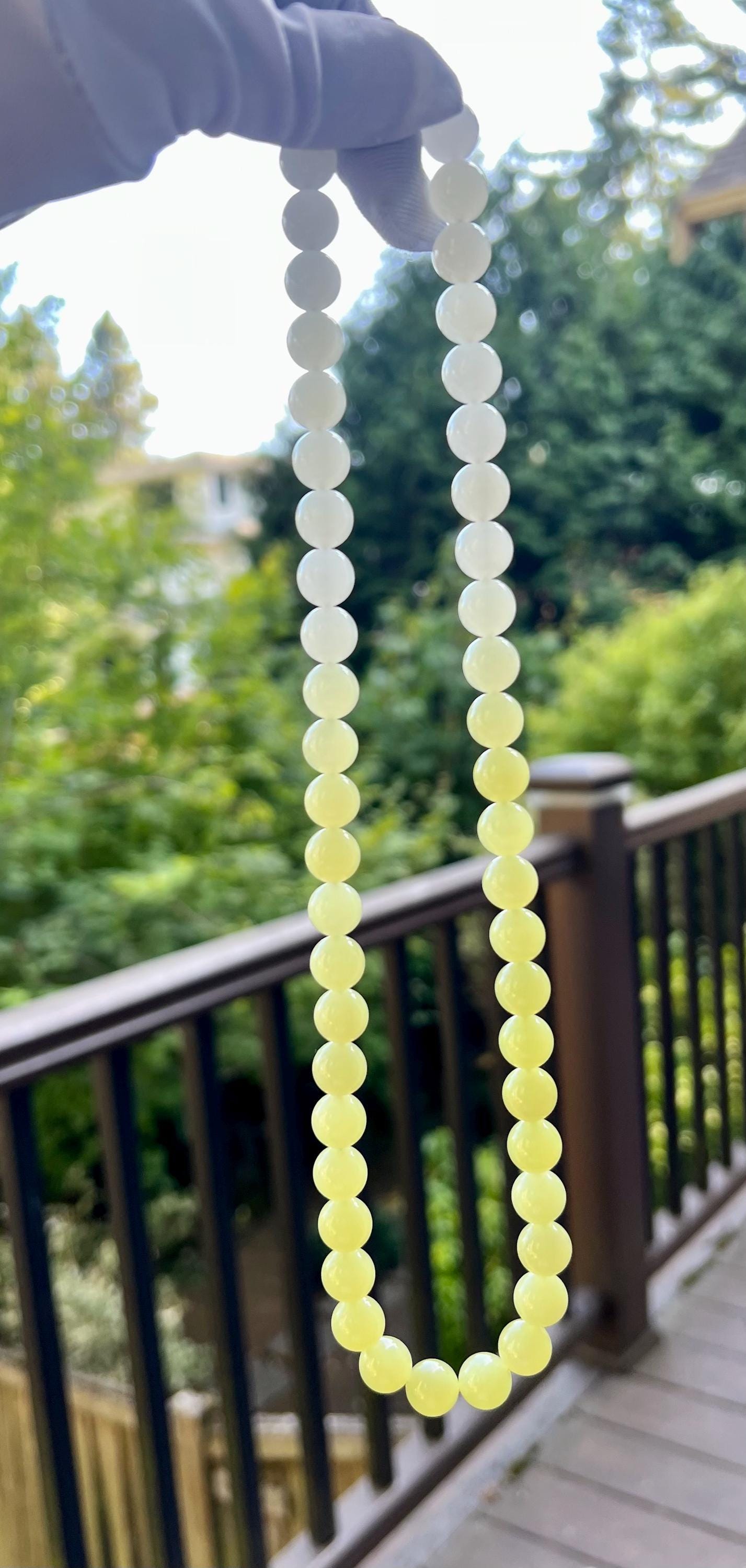 9.9mm Certified natural Jade/Gradient yellow and white nephrite necklace 天然精品 黄玉白玉渐变项链 老熟料 油糯莹润细#5518 温柔可爱色