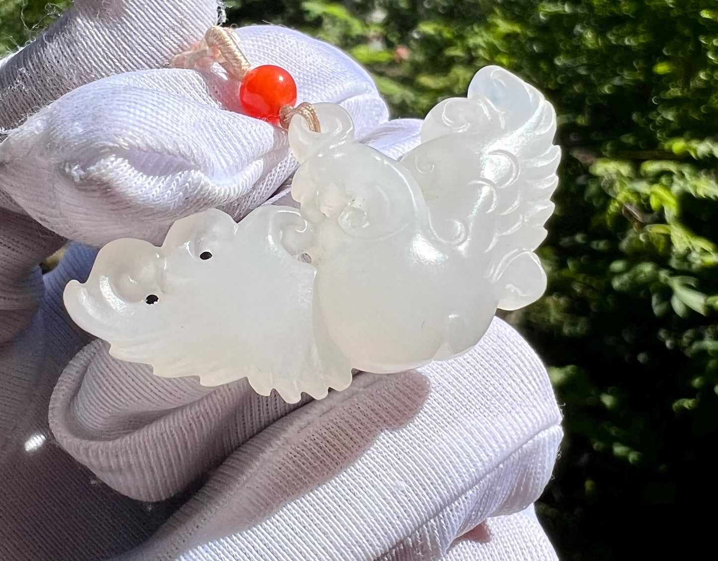 Certified natural jade/ white nephrite carved Phoenix pendant /necklace 天然精品软玉 白玉 雕刻凤凰吊坠 项链# 7716 熟白细糯
