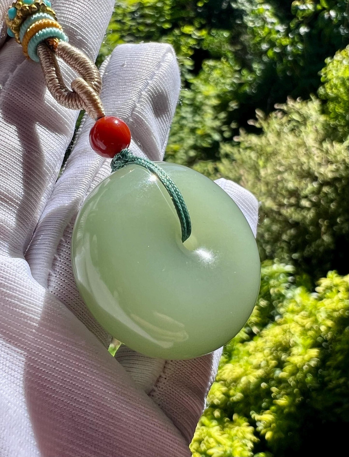 Certified natural jade/ bluish green color nephrite pendant/Qingshui donut safety pendant天然精品软玉 晴水平安扣 青绿色平安扣 #3029 特细料 丝滑粉糯 粉青平替
