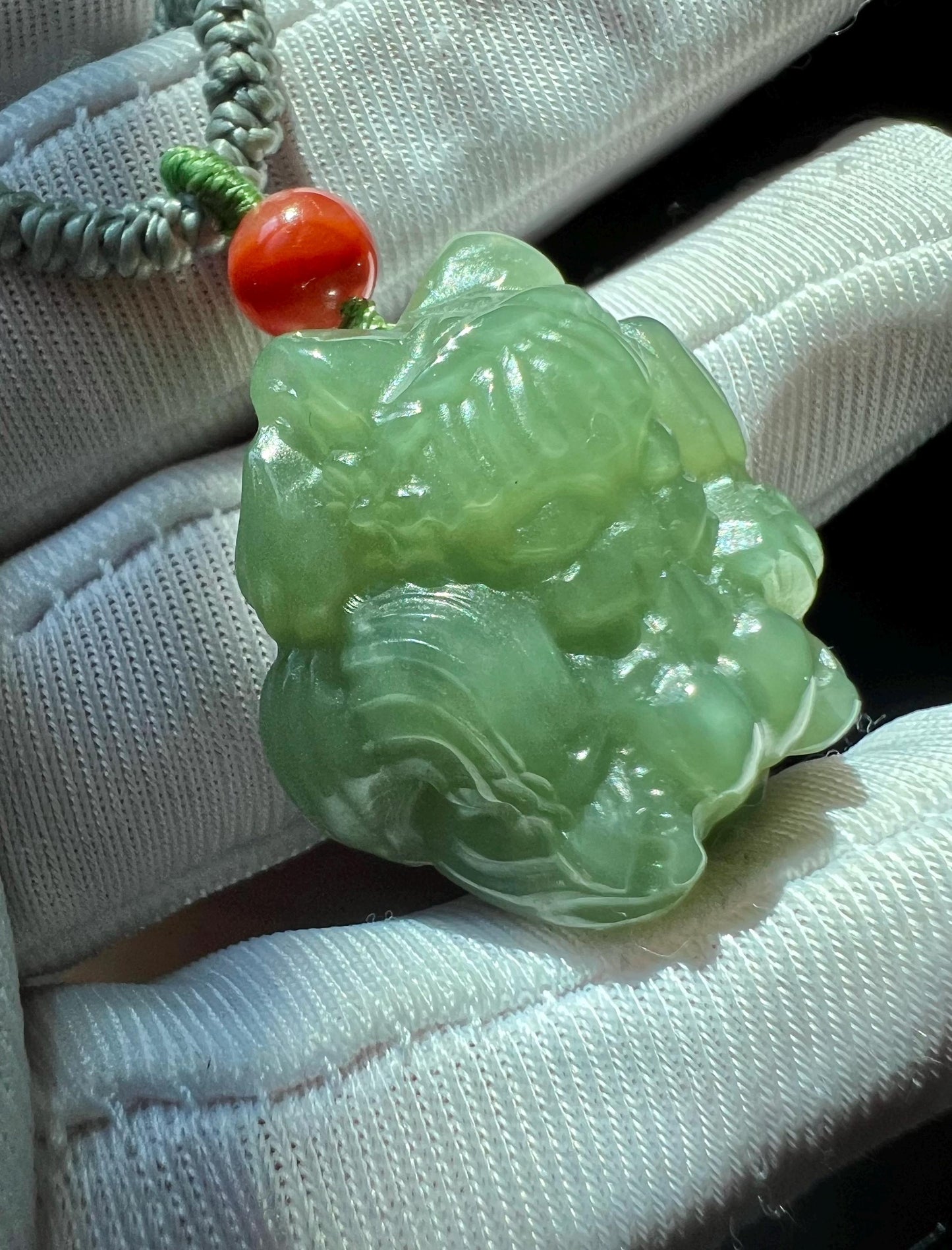Certified natural jade/lake green nephrite carved Nine-tailed Fox pendant necklace/天然软玉 老料湖水绿九尾狐/狐仙吊坠 胶糯润#6571
