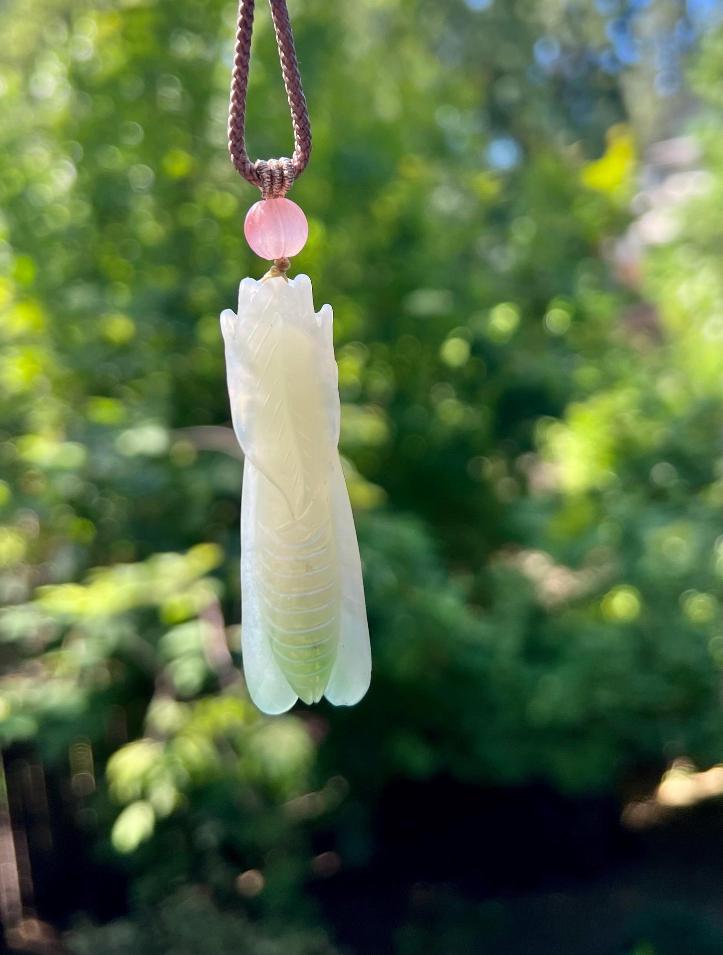 Certified natural jade/ White with emerald green nephrite pendant/hand carved Grasshopper/ necklace天然软玉 翠青 蚂蚱 飞黄腾达 吊坠#0508