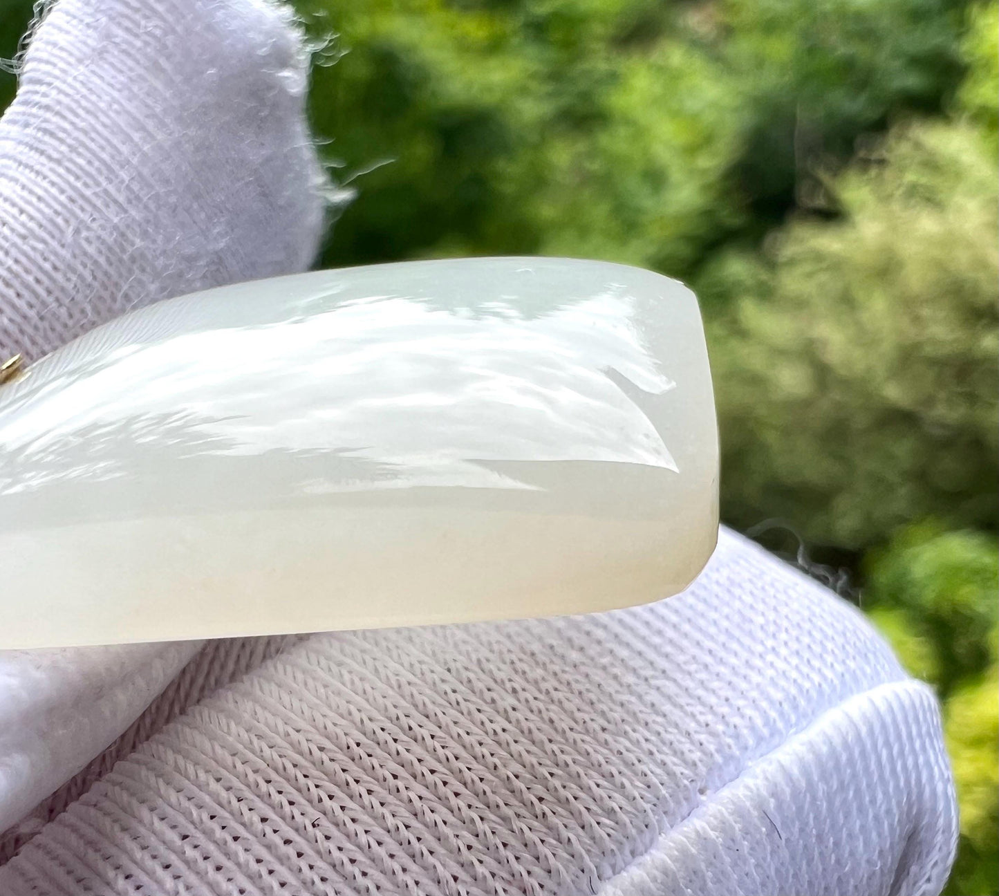 Certified natural jade/ Siberian white nephrite safety pendant necklace/rectangle nephrite nothing pendant /gold 18k 天然软玉 俄料白玉吊坠 小尺寸无事牌 #9279 暖白