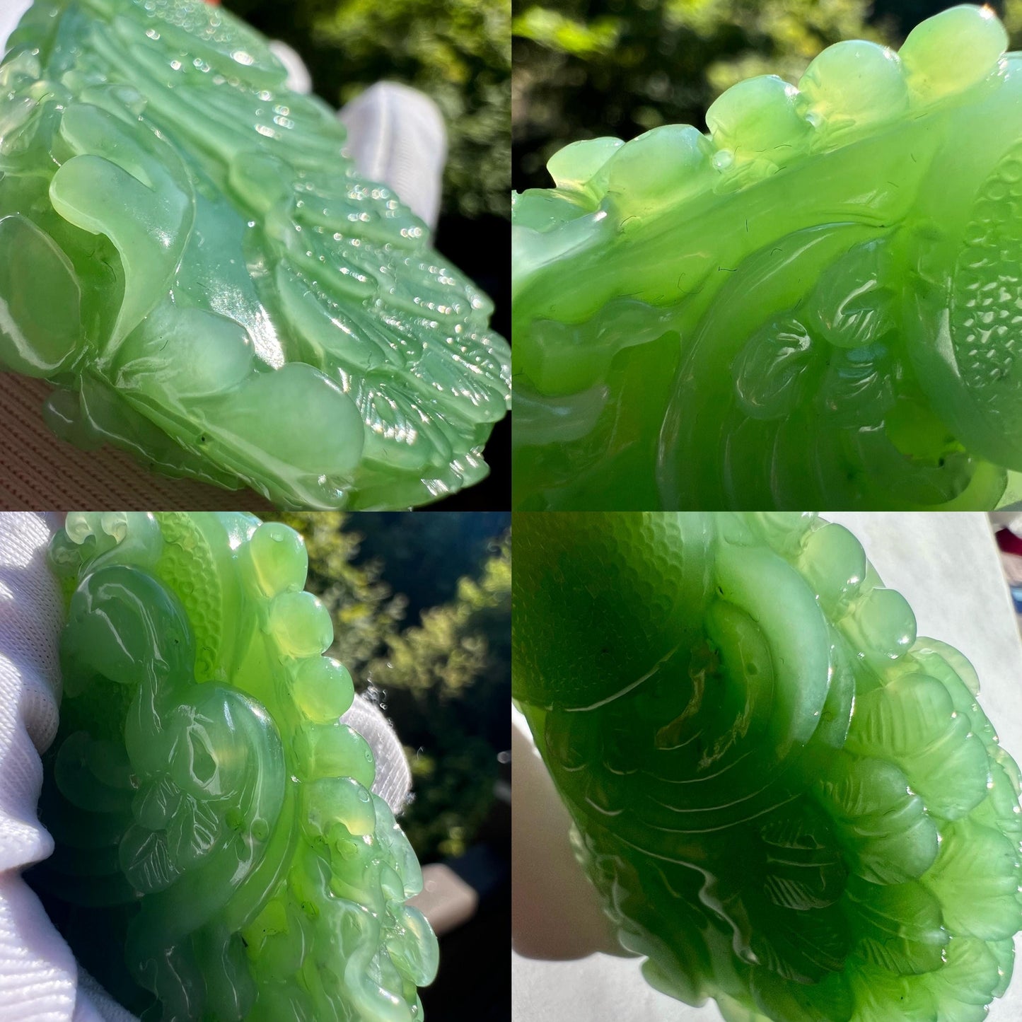 Certified natural nephrite green jade/green nephrite carved peacock pendant necklace/apple green nephrite 天然精品软玉 乌兰海碧玉 苹果绿 雕刻孔雀吊坠 #4870