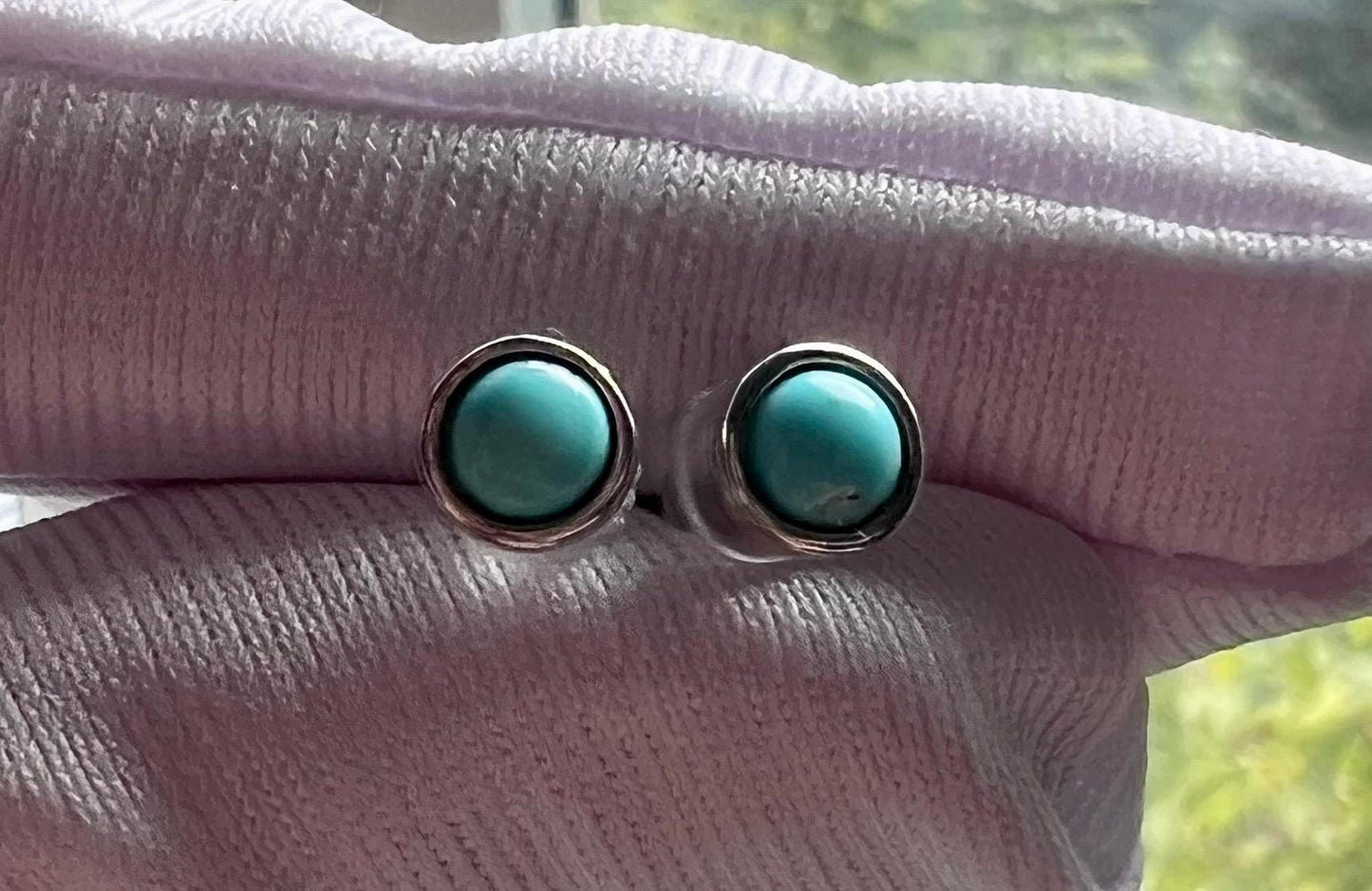 Certified natural turquoise earrings /light blue turquoise/round shape stud earrings sterling silver/ 天然湖北绿松石耳钉 原矿无优化 浅蓝色圆形纯银耳环#0869