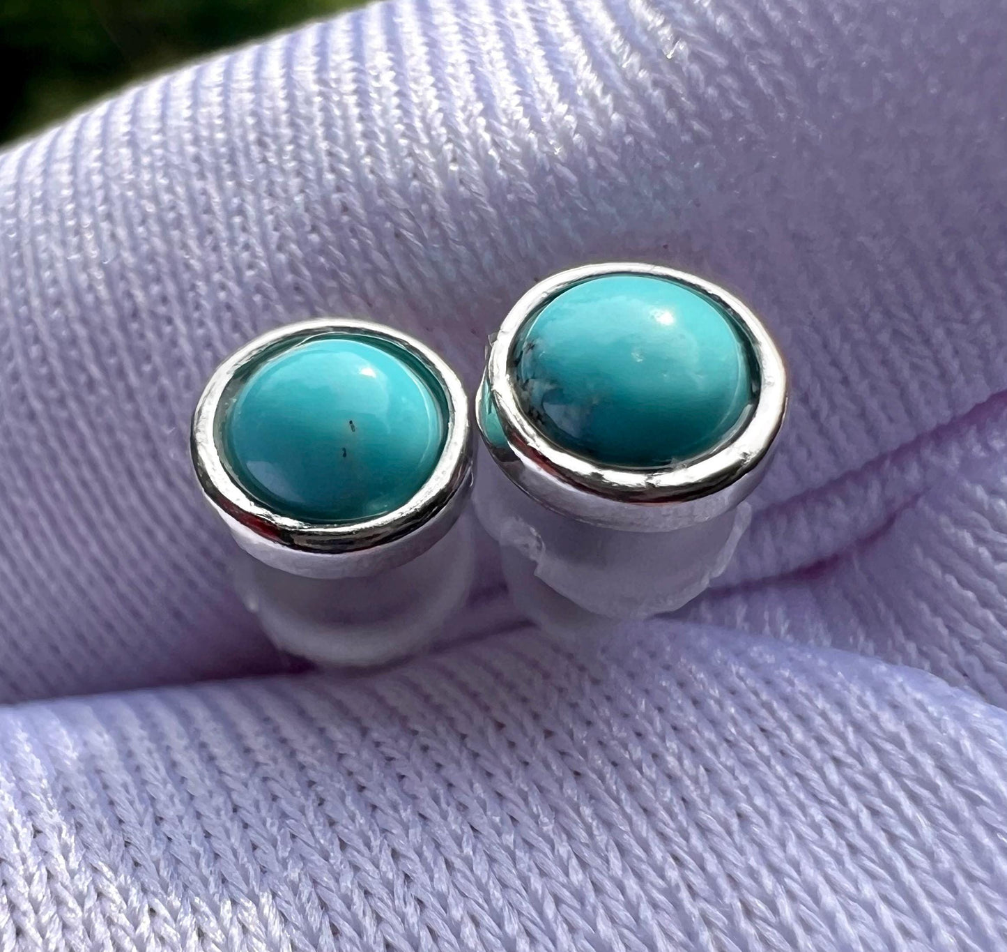 Certified natural turquoise earrings /light blue turquoise/round shape stud earrings sterling silver/ 天然湖北绿松石耳钉 原矿无优化 浅蓝色圆形纯银耳环#0869
