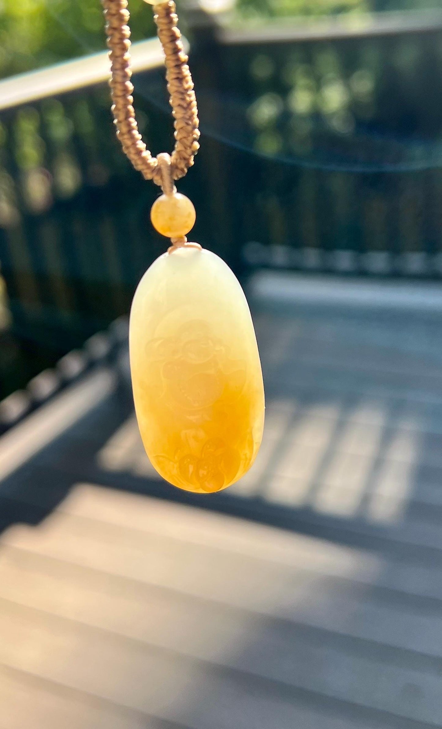 Certified natural jade/ Siberian brown white nephrite carved Maitreya Buddha pendant necklace/ 天然软玉 俄料糖白玉笑佛 弥勒佛吊坠 一级白 #1085