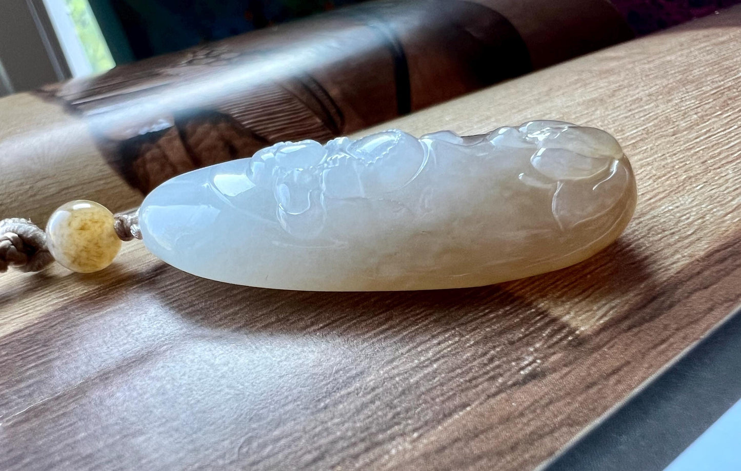 Certified natural jade/ Siberian brown white nephrite carved Maitreya Buddha pendant necklace/ 天然软玉 俄料糖白玉笑佛 弥勒佛吊坠 一级白 #1085