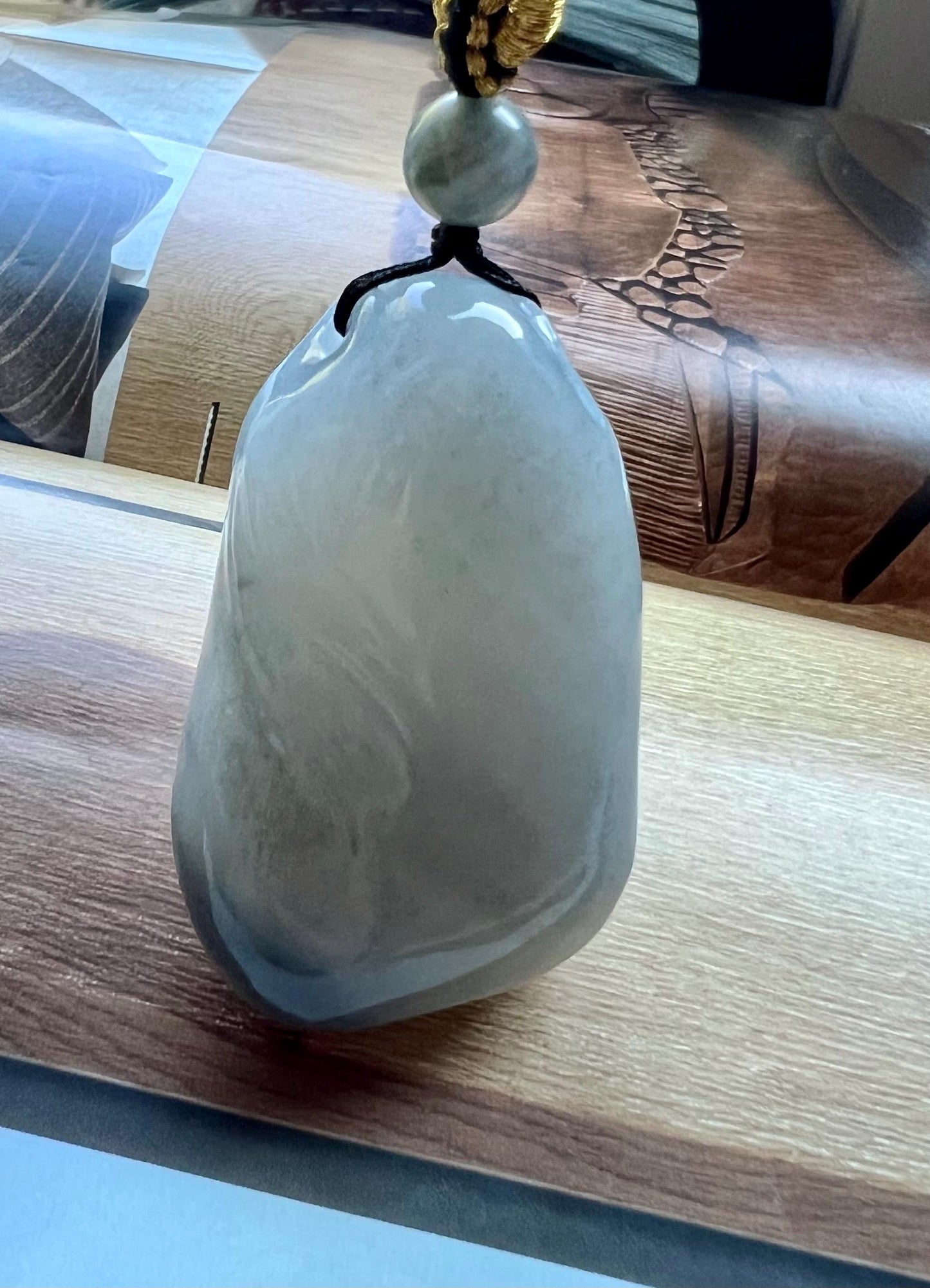 Certified natural jade /Yulong river Qinghua nephrite nothing pendant necklace/river nephrite with original skin/freeform pendant 天然软玉 玉龙河子料青花随形吊坠 #3464 清水皮