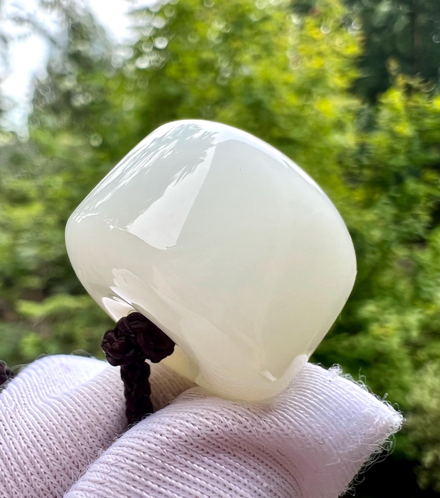 Certified natural jade/Siberian brown white Nephrite donut lucky pendant/circle safety pendant necklace 天然软玉 俄料糖白玉 转运珠 平安扣 吊坠项链 #6819 一口糖 亮白细润 胖墩墩