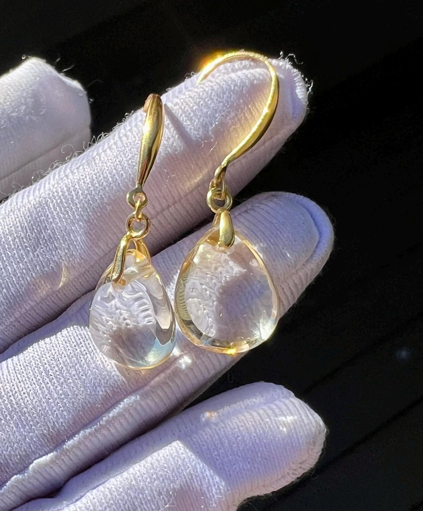 Certified natural Citrine earrings/ teardrop shaped Citrine/S925 drop earrings/hook earrings 天然巴西黄水晶耳环 水滴耳坠 纯银耳钩 #0403 净体黄水晶