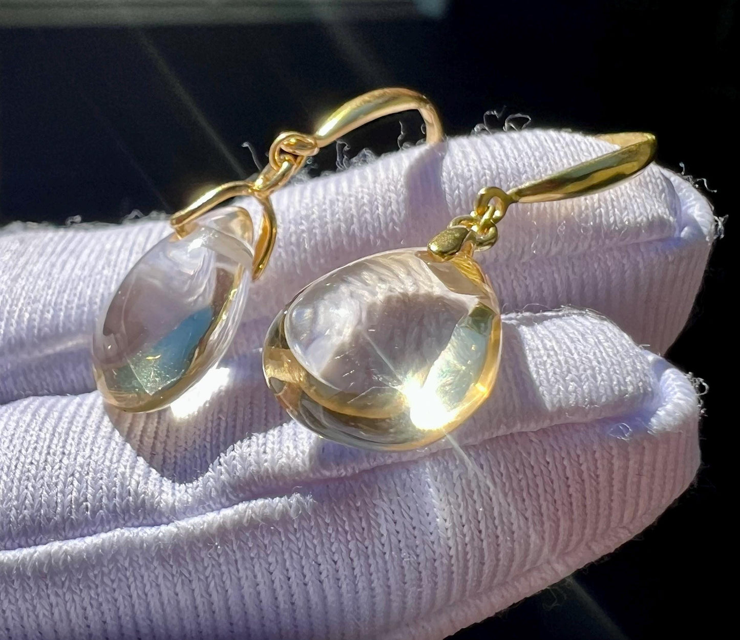 Certified natural Citrine earrings/ teardrop shaped Citrine/S925 drop earrings/hook earrings 天然巴西黄水晶耳环 水滴耳坠 纯银耳钩 #0403 净体黄水晶