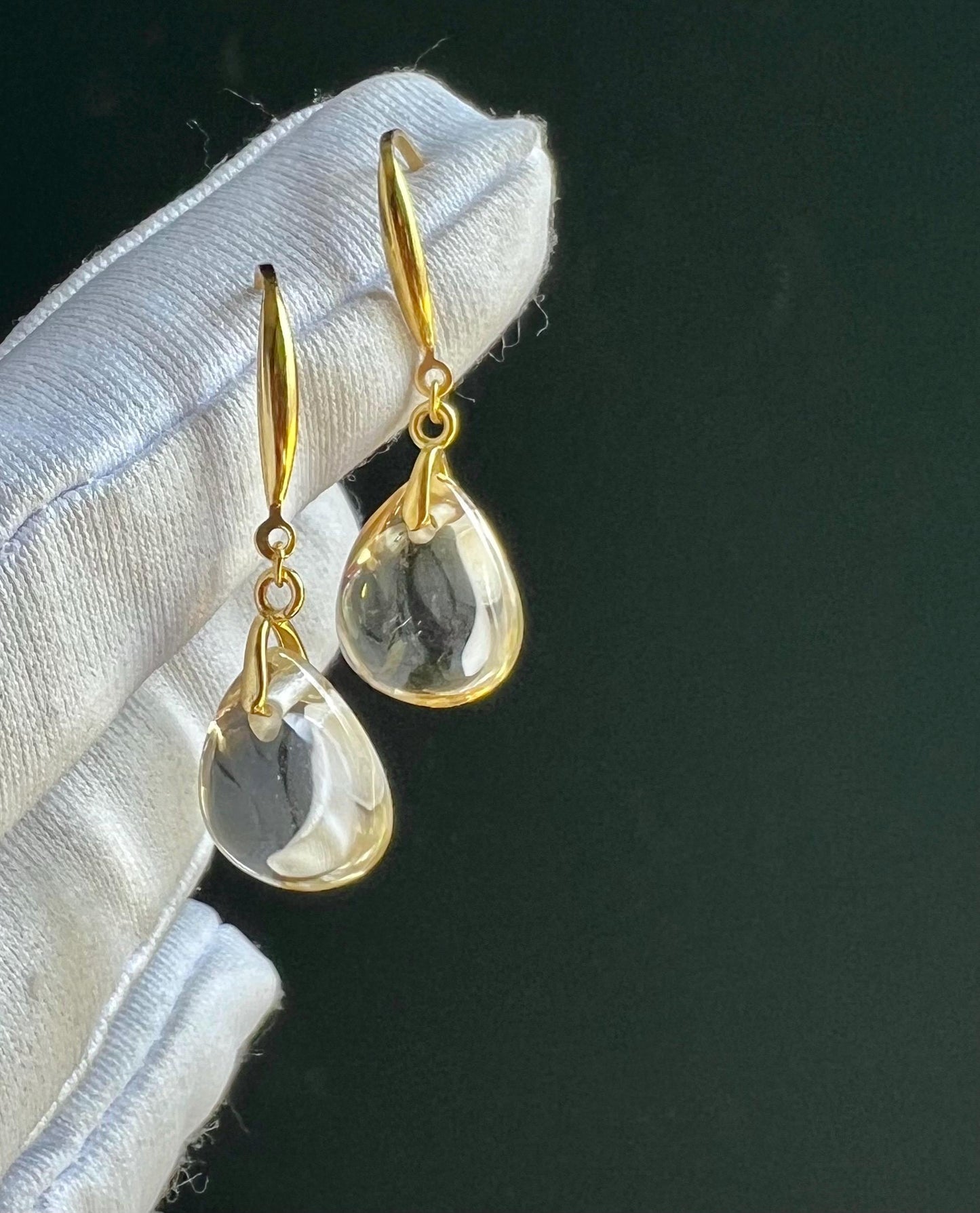 Certified natural Citrine earrings/ teardrop shaped Citrine/S925 drop earrings/hook earrings 天然巴西黄水晶耳环 水滴耳坠 纯银耳钩 #0403 净体黄水晶