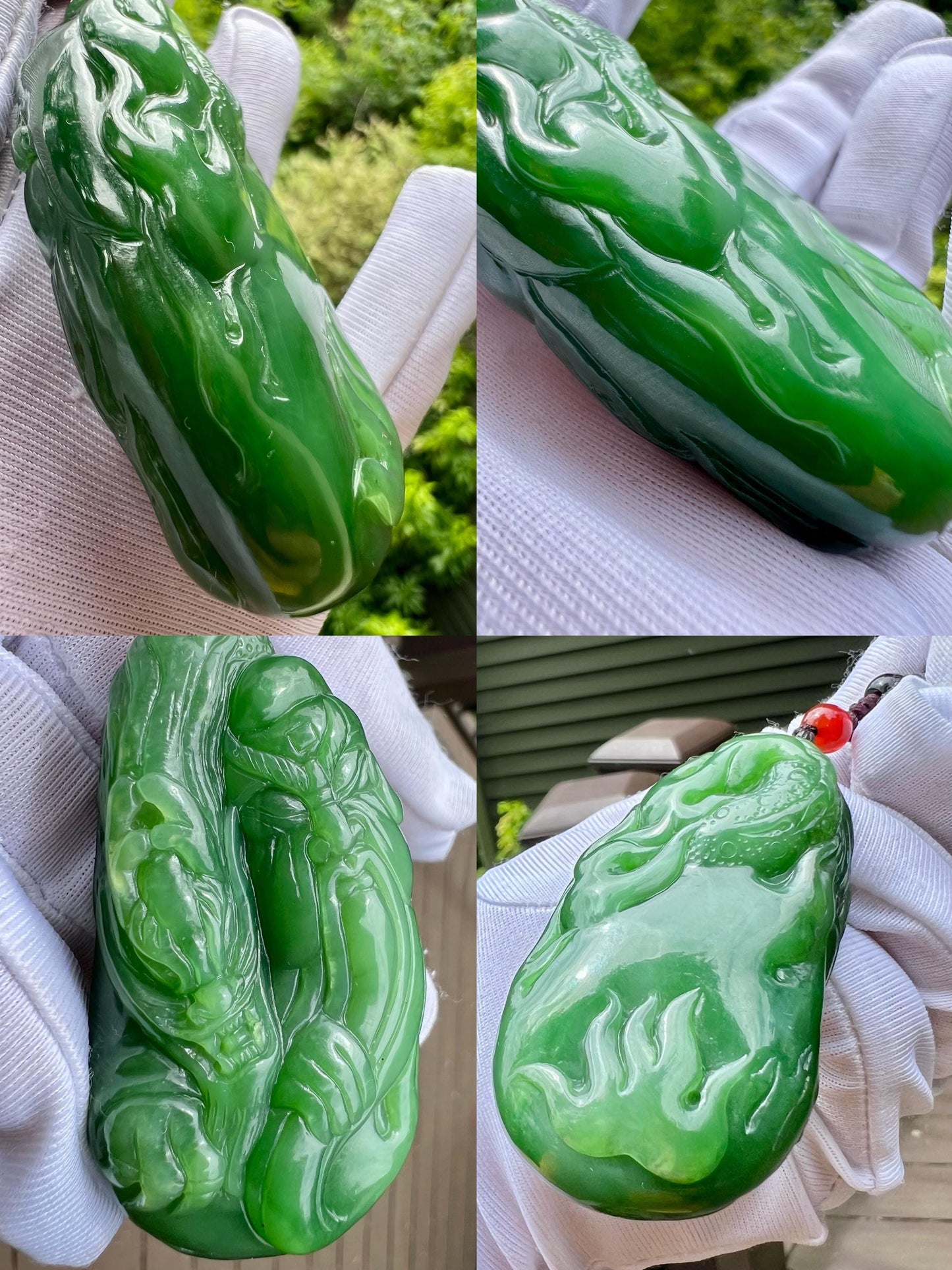 Certified natural nephrite green jade/Siberian green nephrite carved GuanGong dragon pendant necklace/rich bright green 天然精品软玉 俄料碧玉 关公武财神吊坠 #0628浓粉阳绿