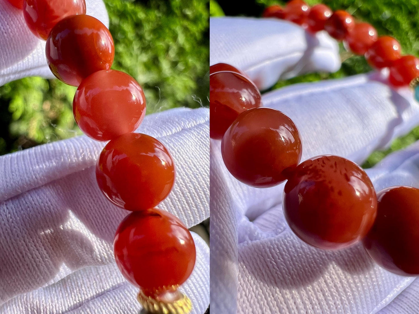 7.4mm Certified natural Nanhong agate/Sichuan Waxi, Southern Red Agate, Chinese Red Agate 天然精品南红玛瑙 四川瓦西 柿子红玫瑰红双色 火焰纹手串#1775 搭配碧玉 白玉 绿松石