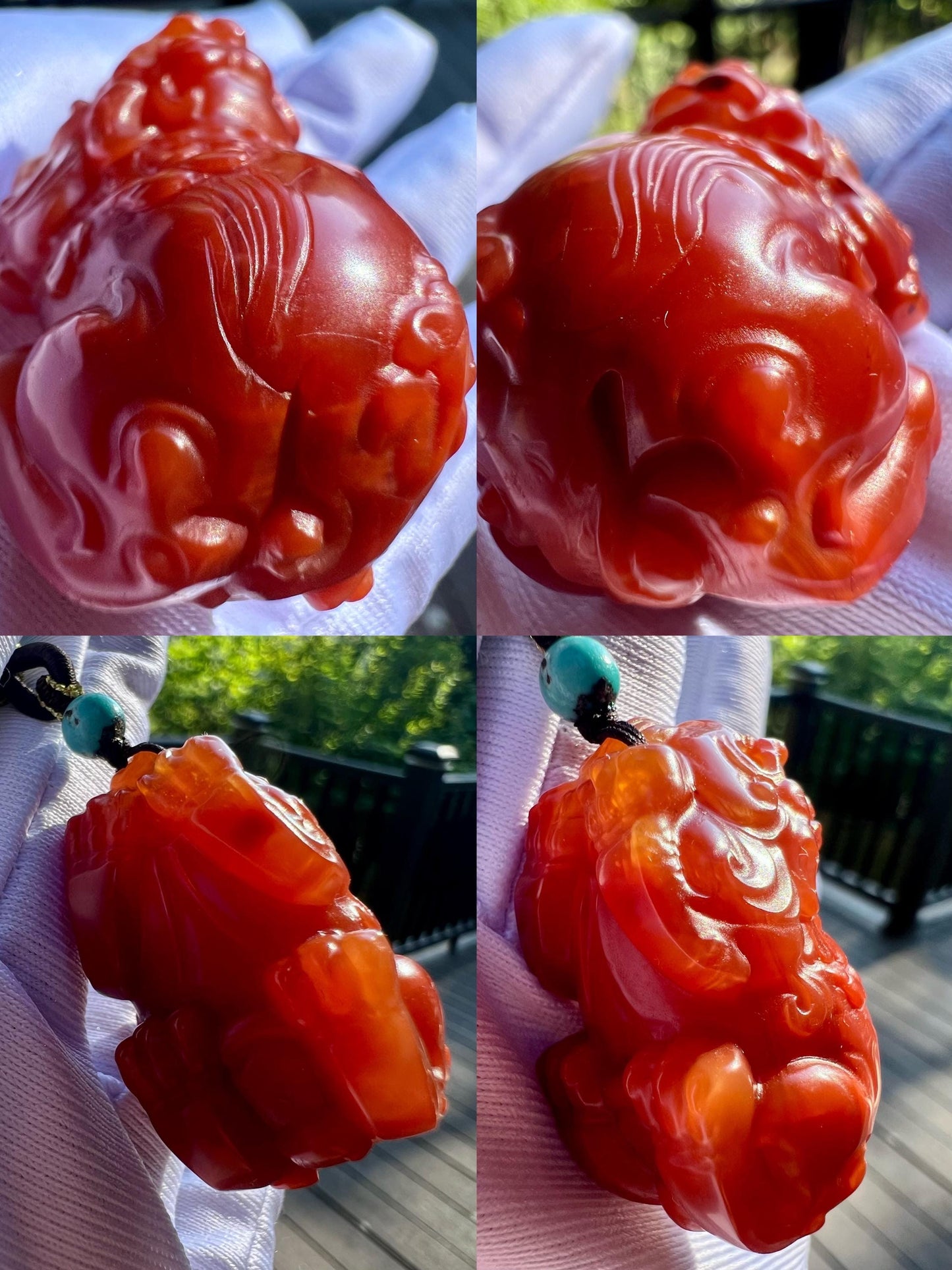 Certified natural Nanhong agate carved Pixiu pendant/Hand carved pendant/ Southern Red Agate,天然精品川料南红 手工雕刻貔貅吊坠#7337 柿子红玫瑰红双色