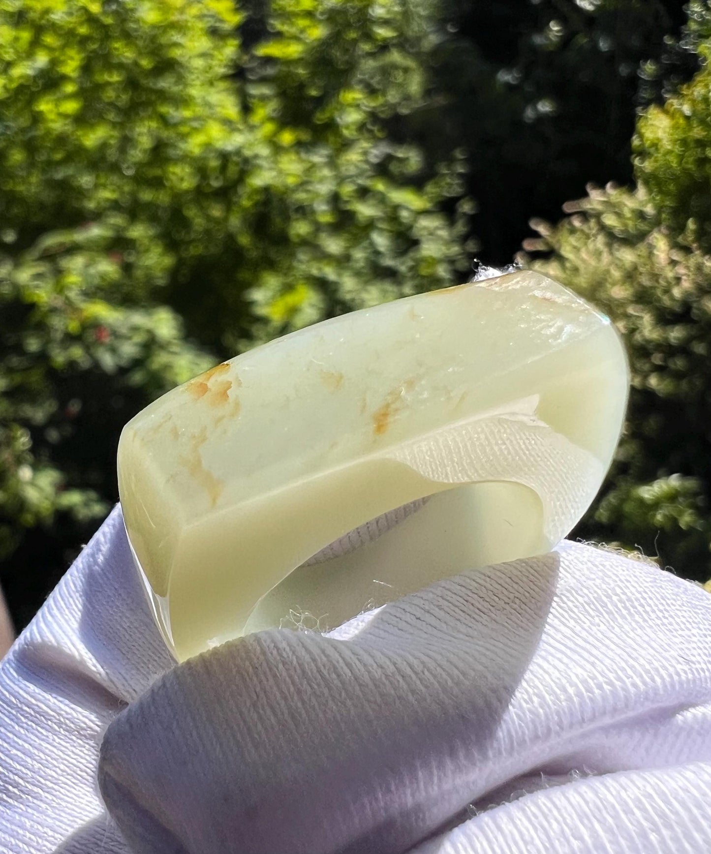 19mm Certified natural jade/Yulong River greenish white Nephrite ring / nephrite band ring 天然软玉 子料青白玉扳指 指环/戒圈 马鞍戒#7394 US size 8.5 原皮毛孔