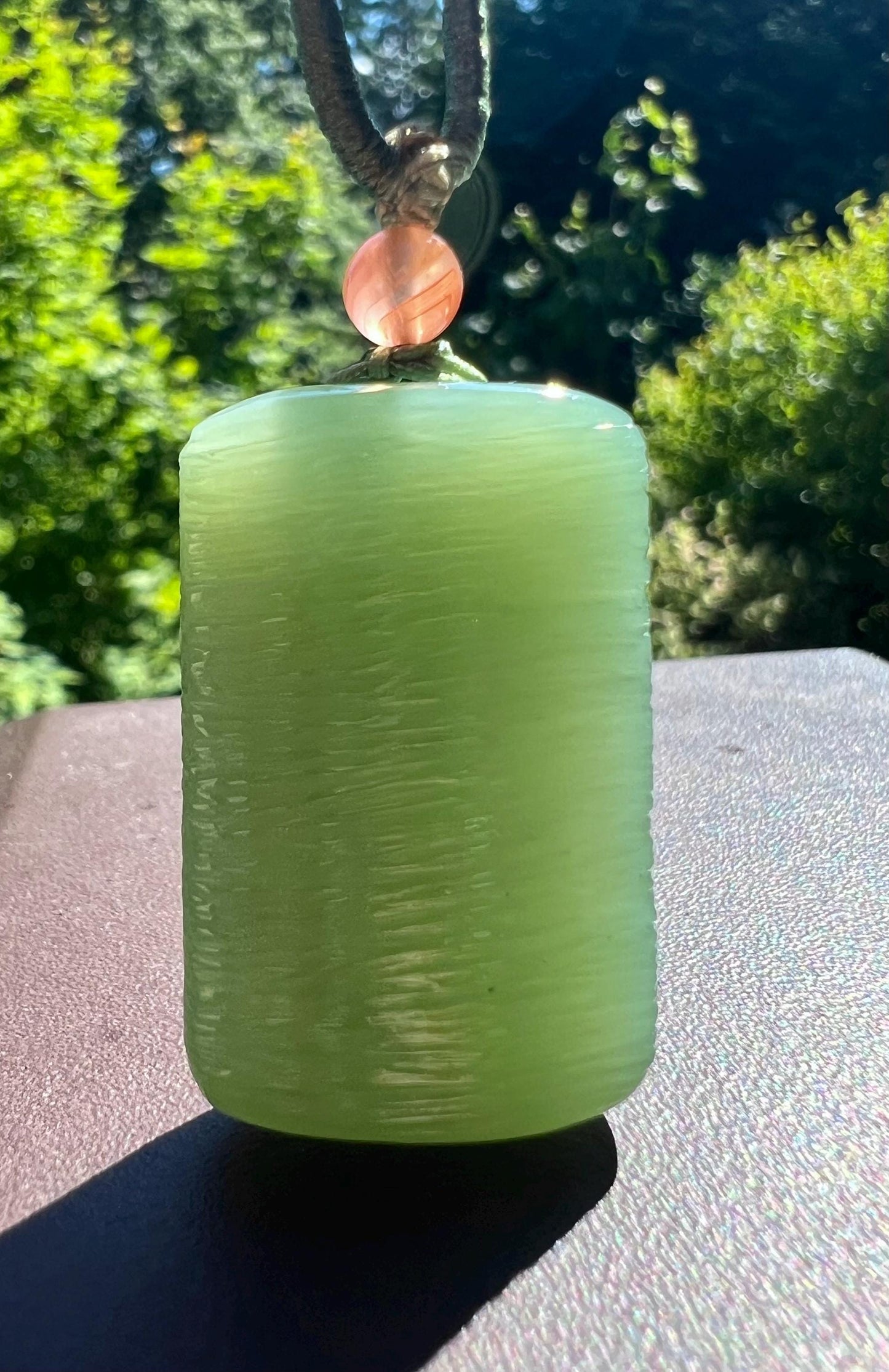 Certified natural nephrite green jade/Siberian bluish green nephrite safety pendant/Water ripples nothing pendant necklace天然软玉 俄料粉青碧玉无事牌#7706 水波纹